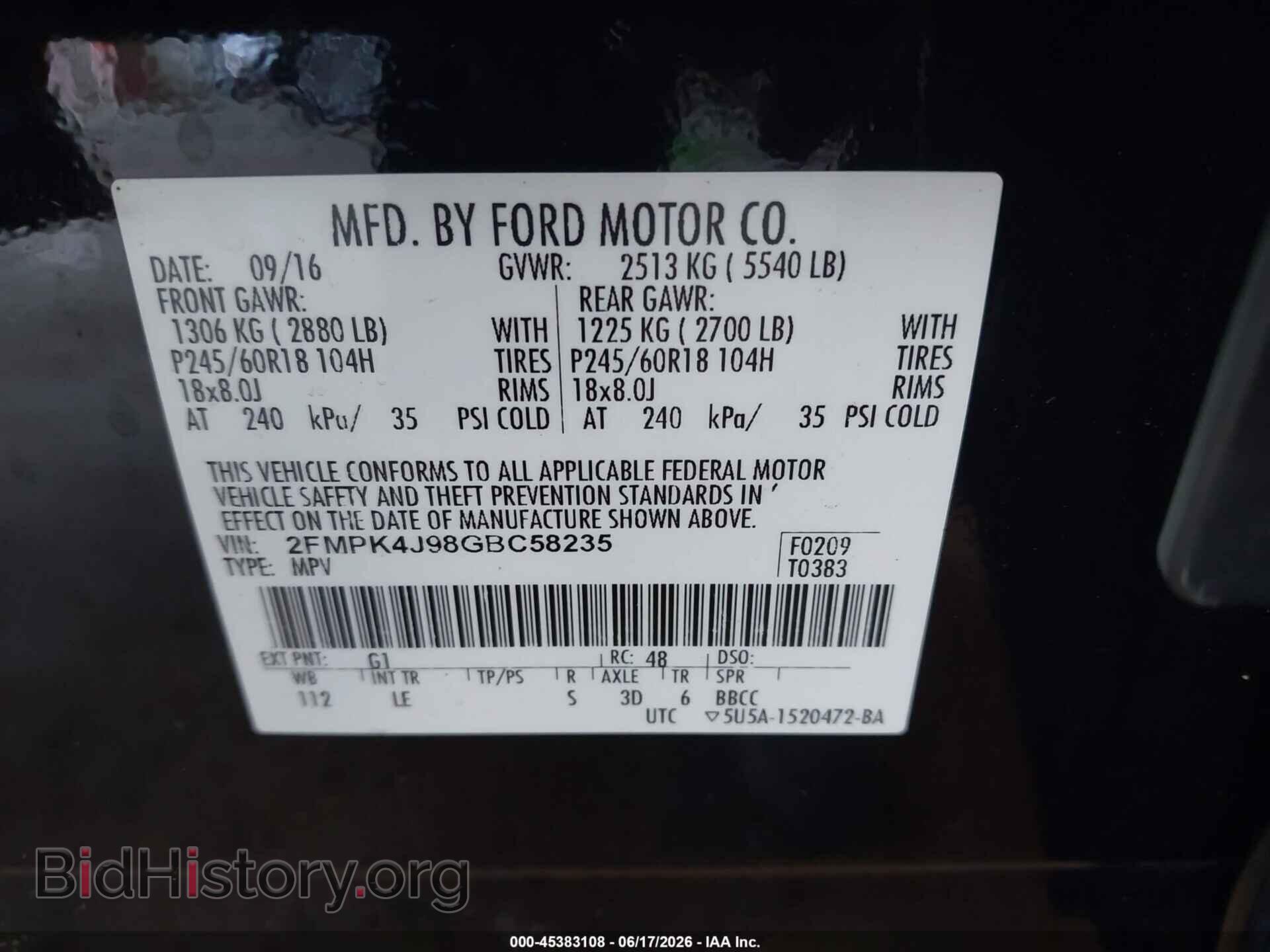 2016 FORD EDGE - VIN: 2FMPK4J98GBC58235 - Photo 9