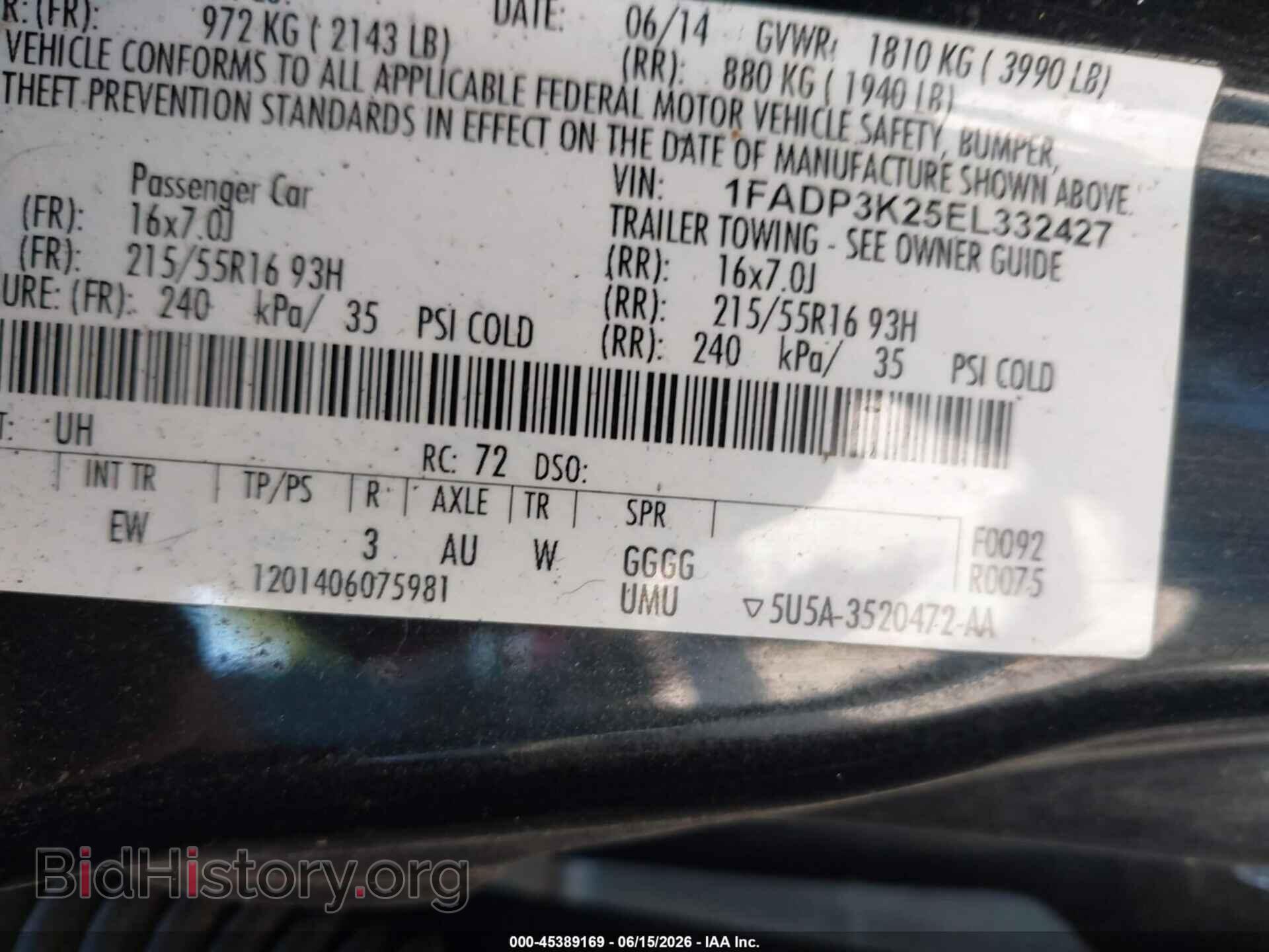 2014 FORD FOCUS - VIN: 1FADP3K25EL332427 - Фото 9