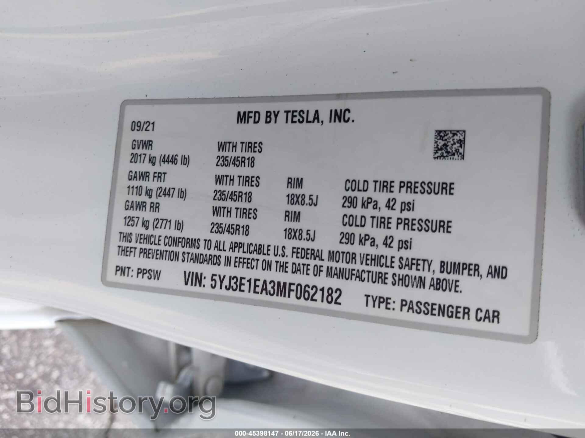 2021 TESLA MODEL 3 - VIN: 5YJ3E1EA3MF062182 - Photo 9