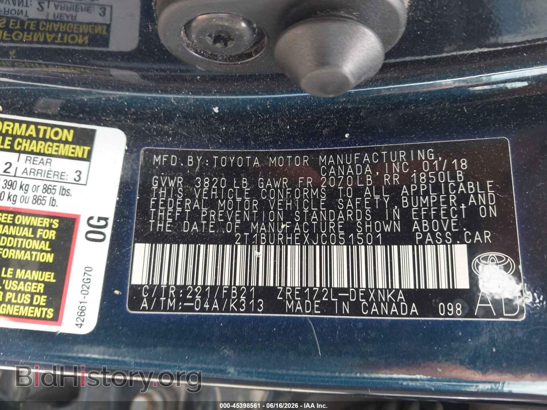 2018 TOYOTA COROLLA - VIN: 2T1BURHEXJC051501 - Фото 9