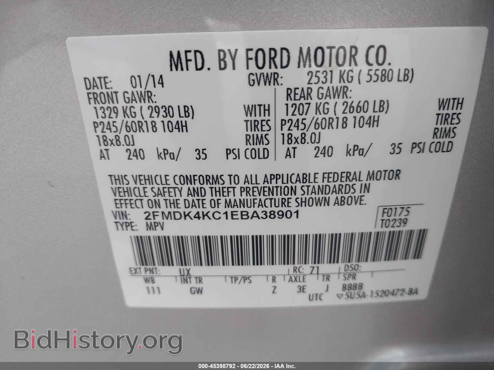 2014 FORD EDGE - VIN: 2FMDK4KC1EBA38901 - Photo 9