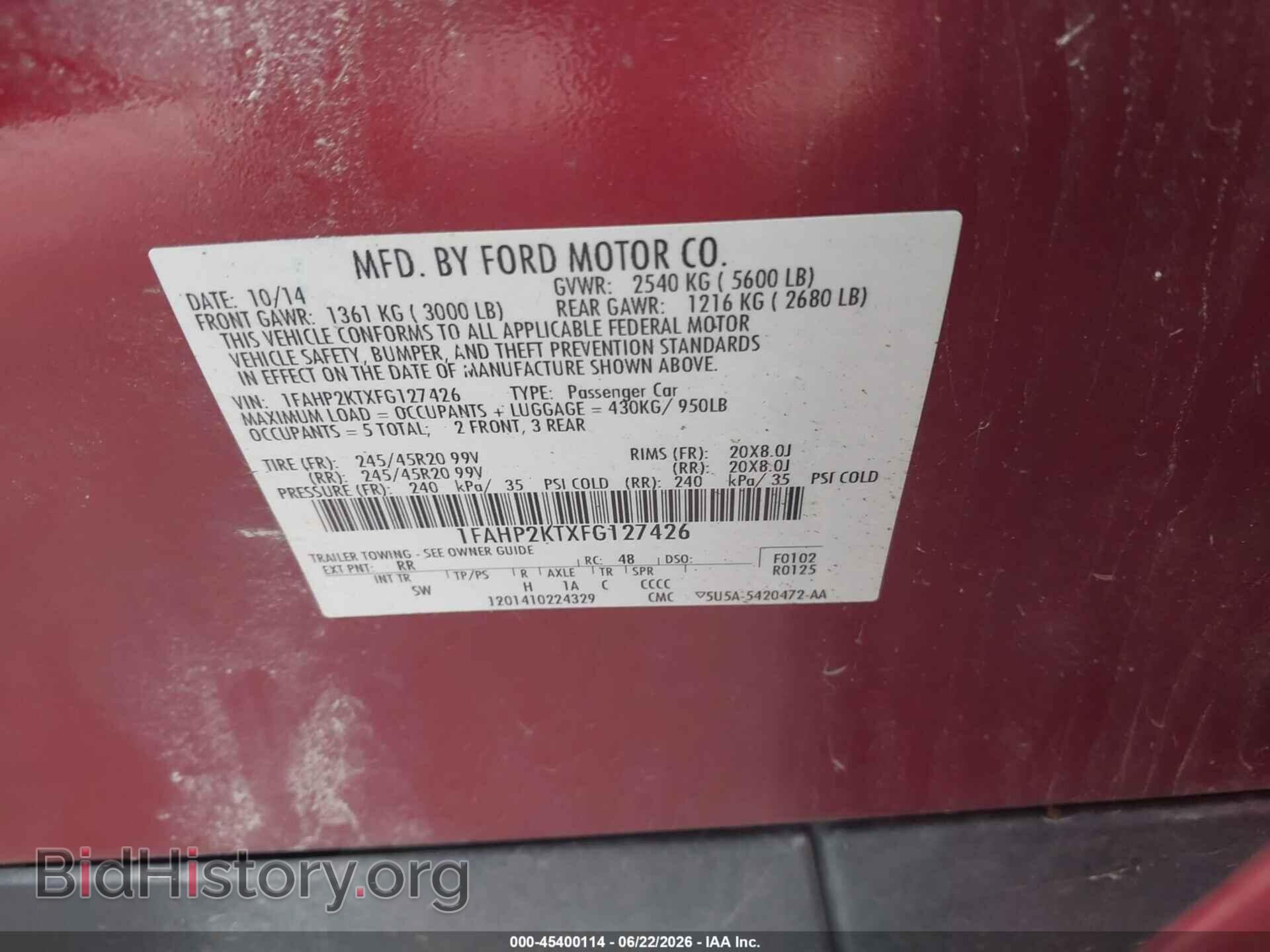 2015 FORD TAURUS - VIN: 1FAHP2KTXFG127426 - Photo 9