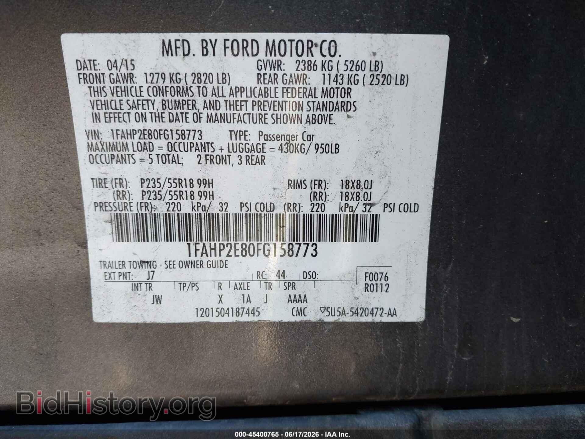 2015 FORD TAURUS - VIN: 1FAHP2E80FG158773 - Photo 9