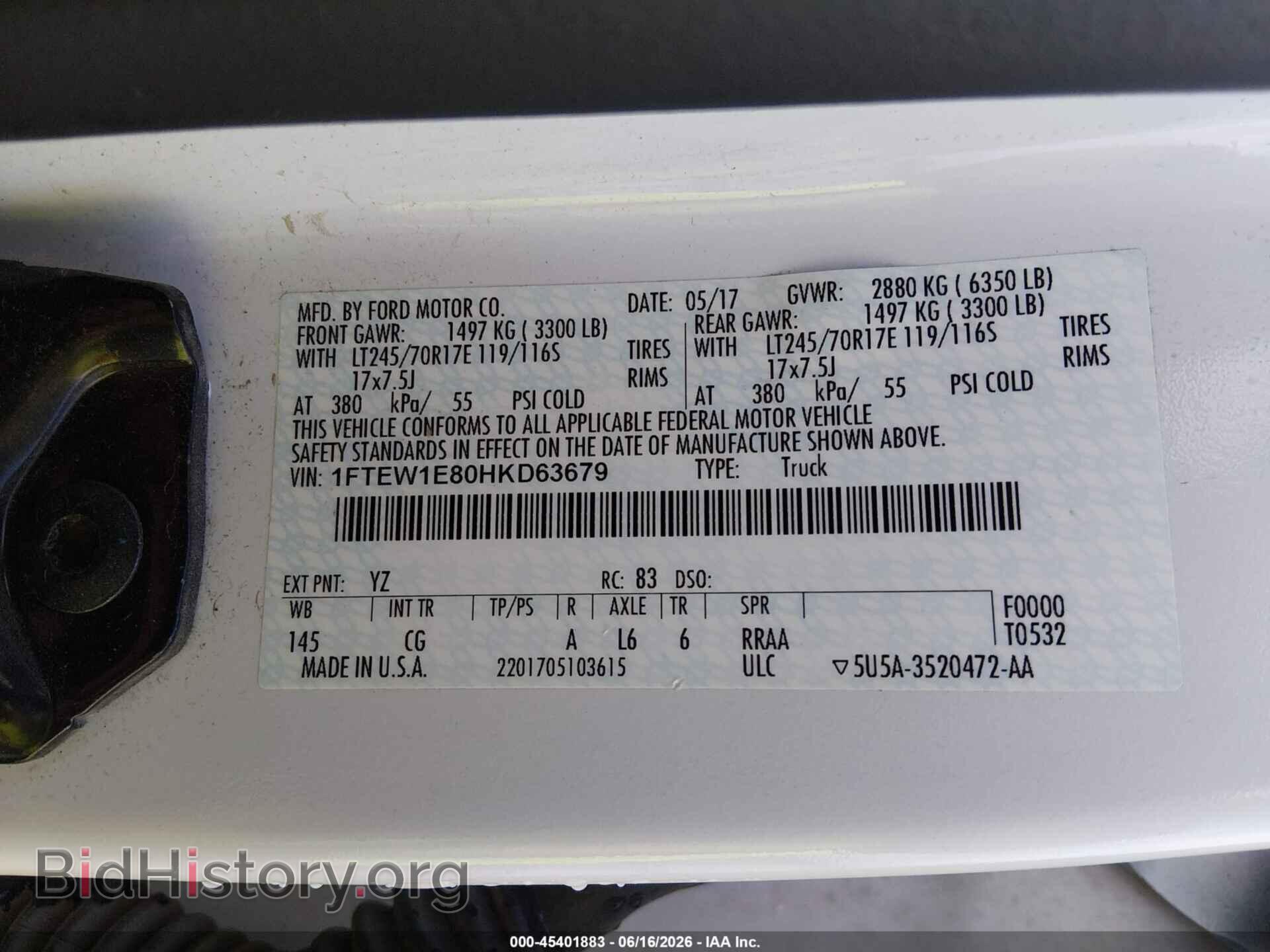 2017 FORD F-150 - VIN: 1FTEW1E80HKD63679 - Фото 4