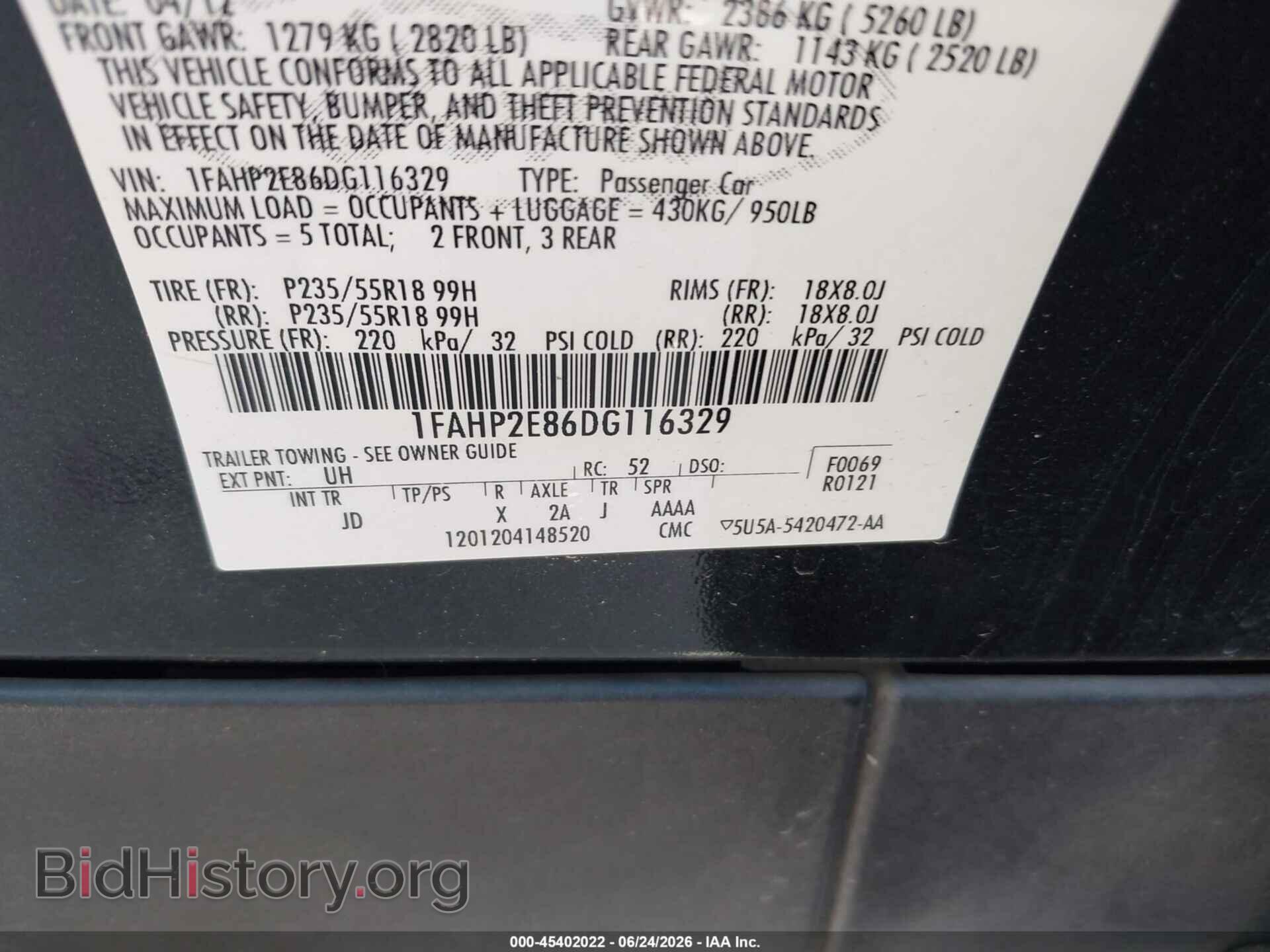 2013 FORD TAURUS - VIN: 1FAHP2E86DG116329 - Фото 9