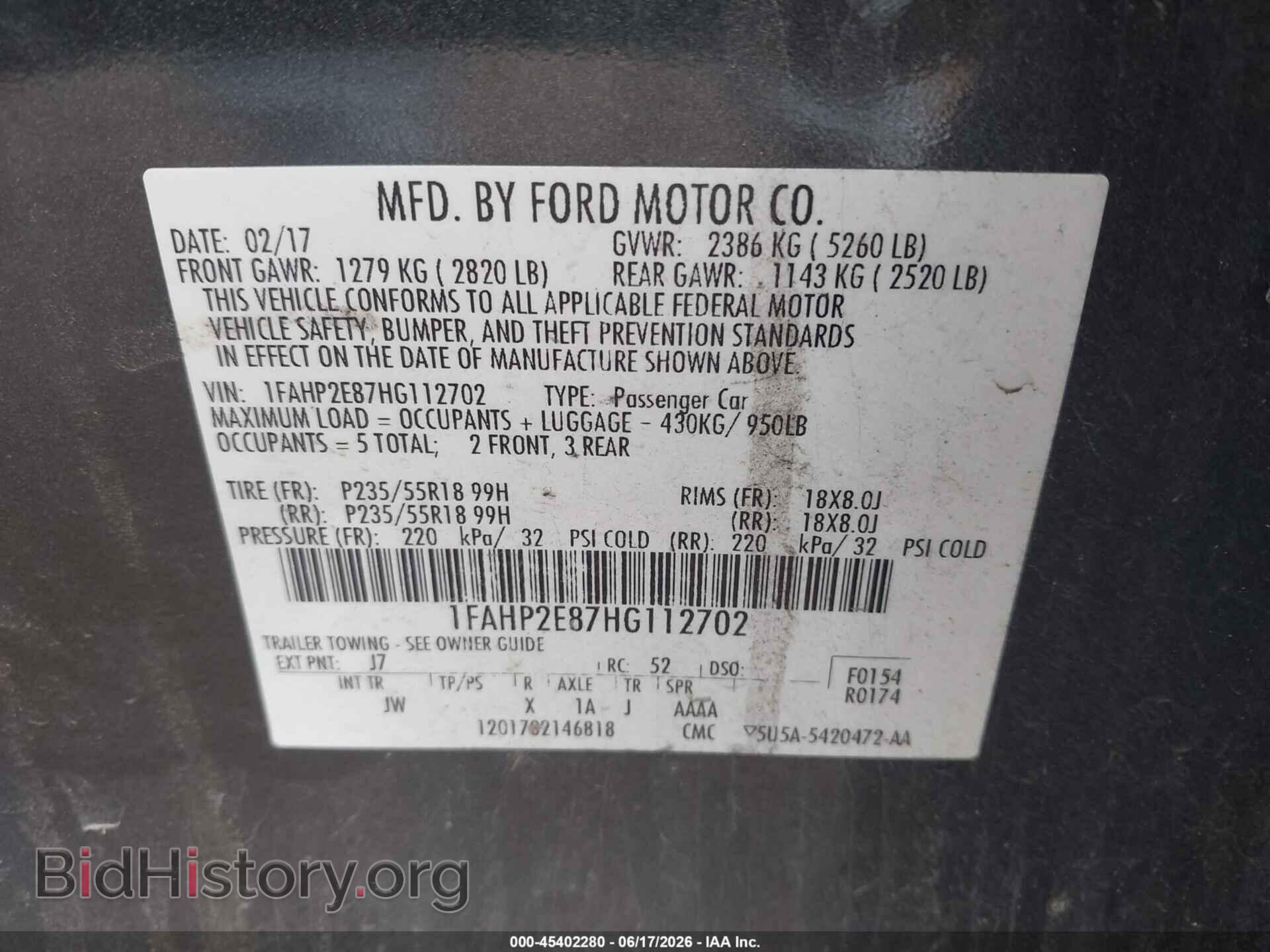 2017 FORD TAURUS - VIN: 1FAHP2E87HG112702 - Photo 9