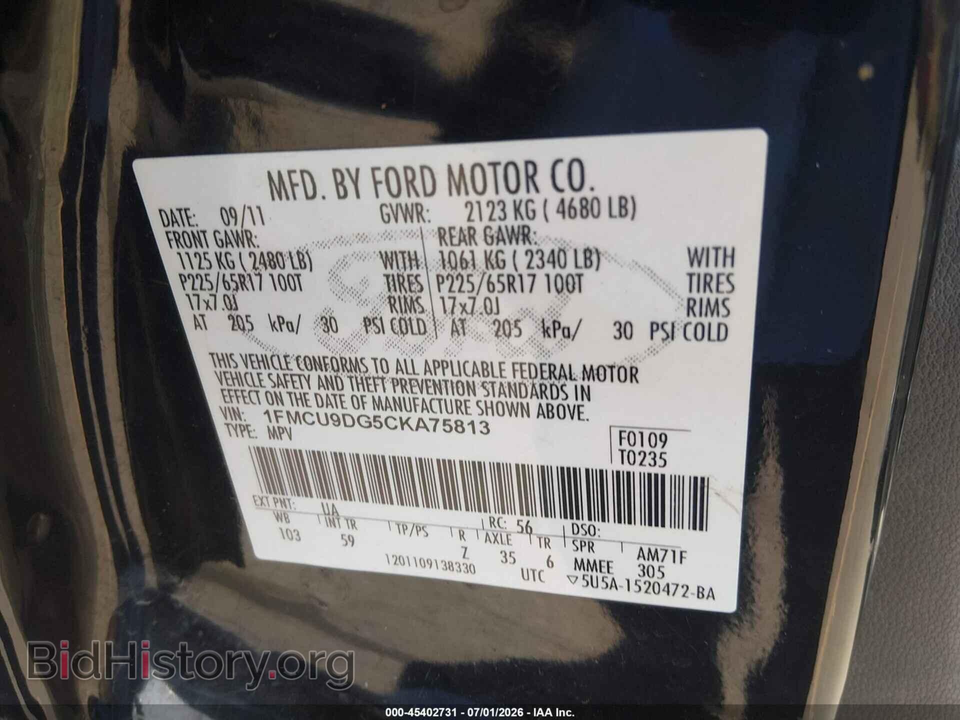 2012 FORD ESCAPE - VIN: 1FMCU9DG5CKA75813 - Photo 9