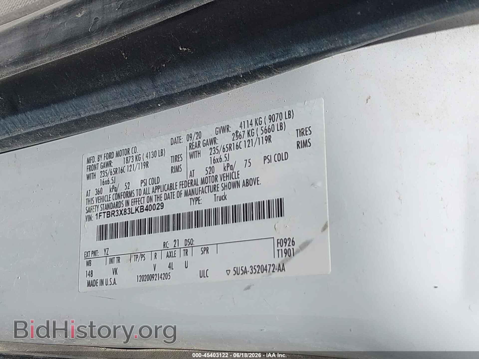 2020 FORD TRANSIT - VIN: 1FTBR3X83LKB40029 - Photo 8