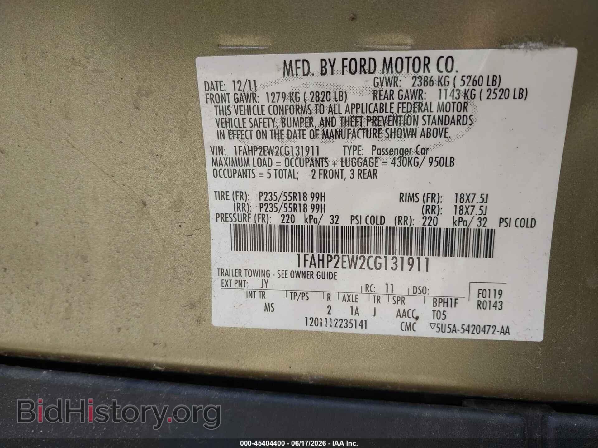 2012 FORD TAURUS - VIN: 1FAHP2EW2CG131911 - Photo 9