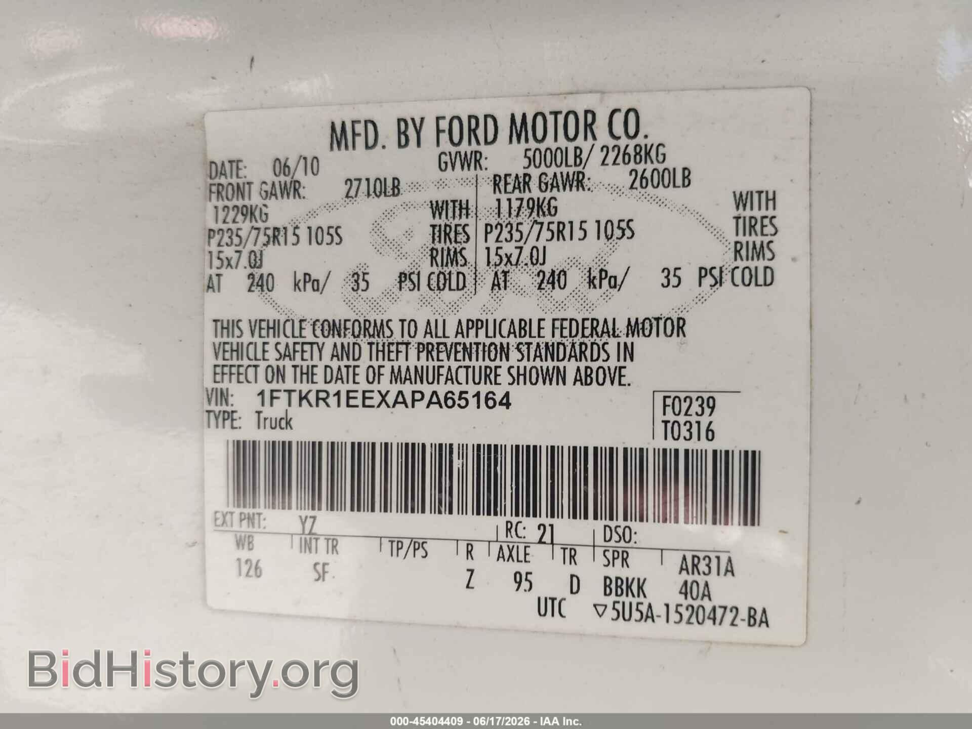 2010 FORD RANGER - VIN: 1FTKR1EEXAPA65164 - Фото 9