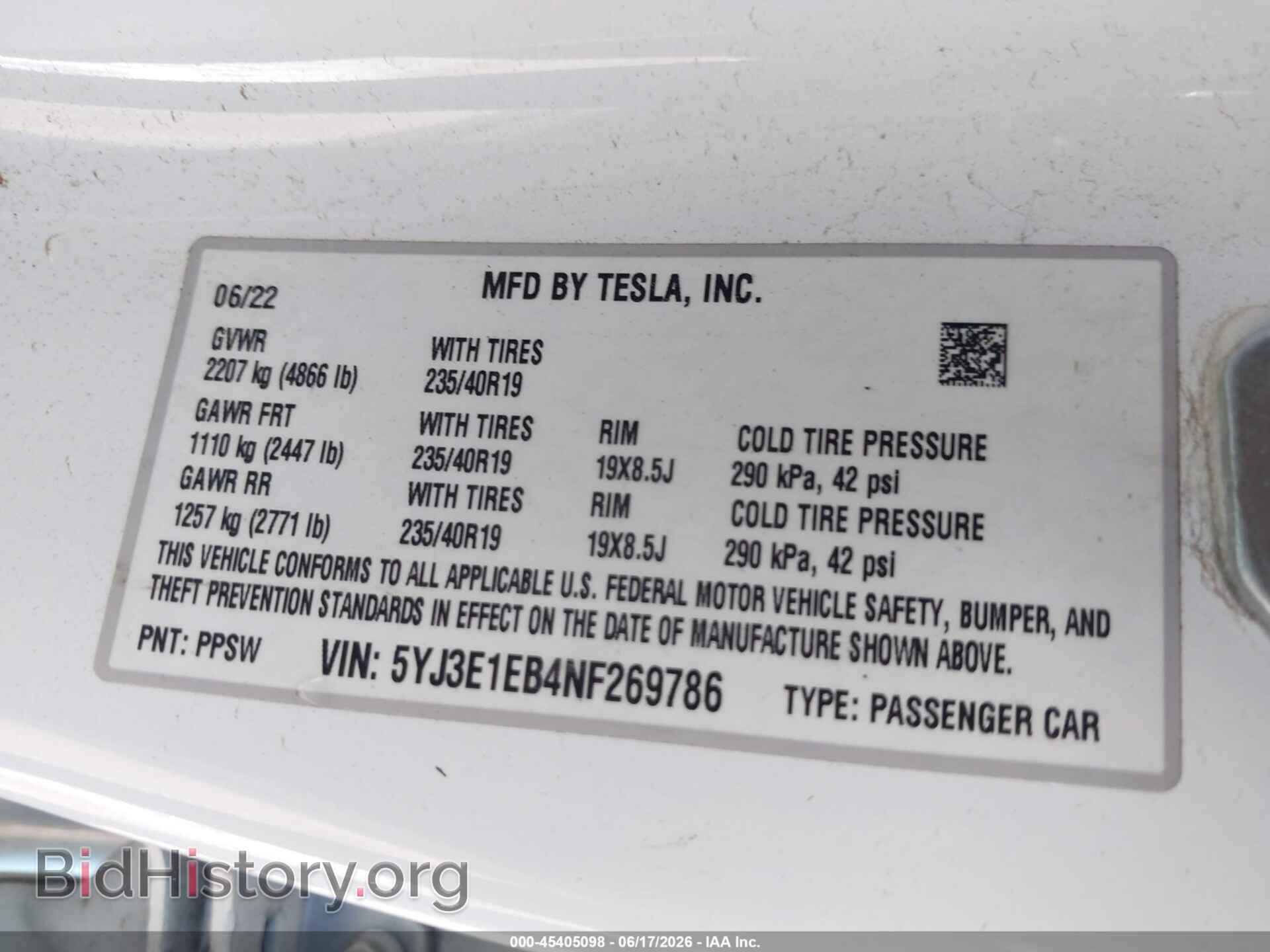 2022 TESLA MODEL 3 - VIN: 5YJ3E1EB4NF269786 - Фото 9