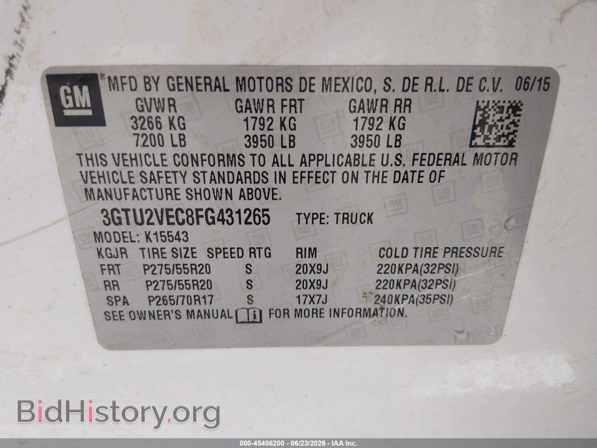 2015 GMC SIERRA 1500 - VIN: 3GTU2VEC8FG431265 - Фото 9