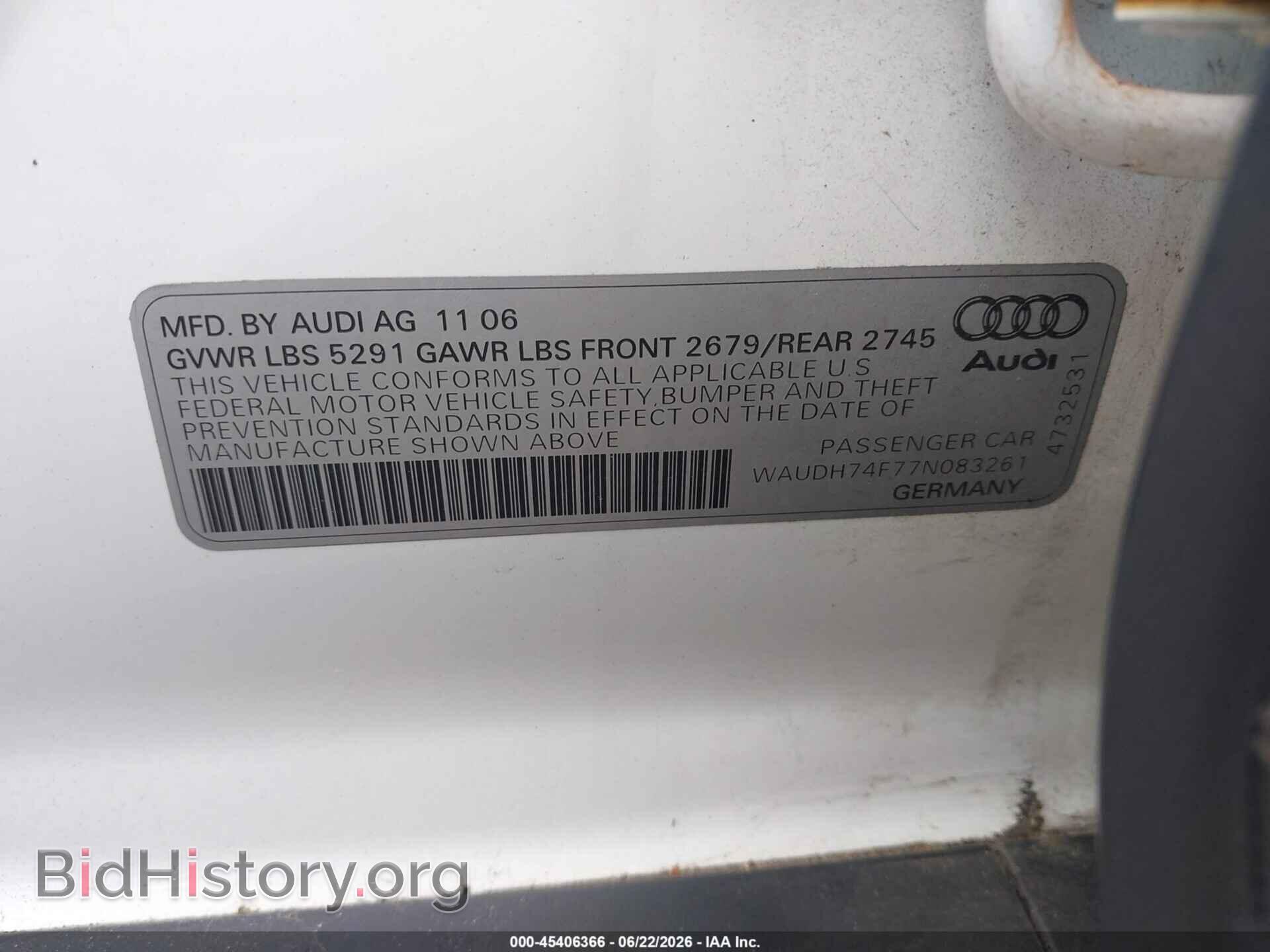 2007 AUDI A6 - VIN: WAUDH74F77N083261 - Фото 9