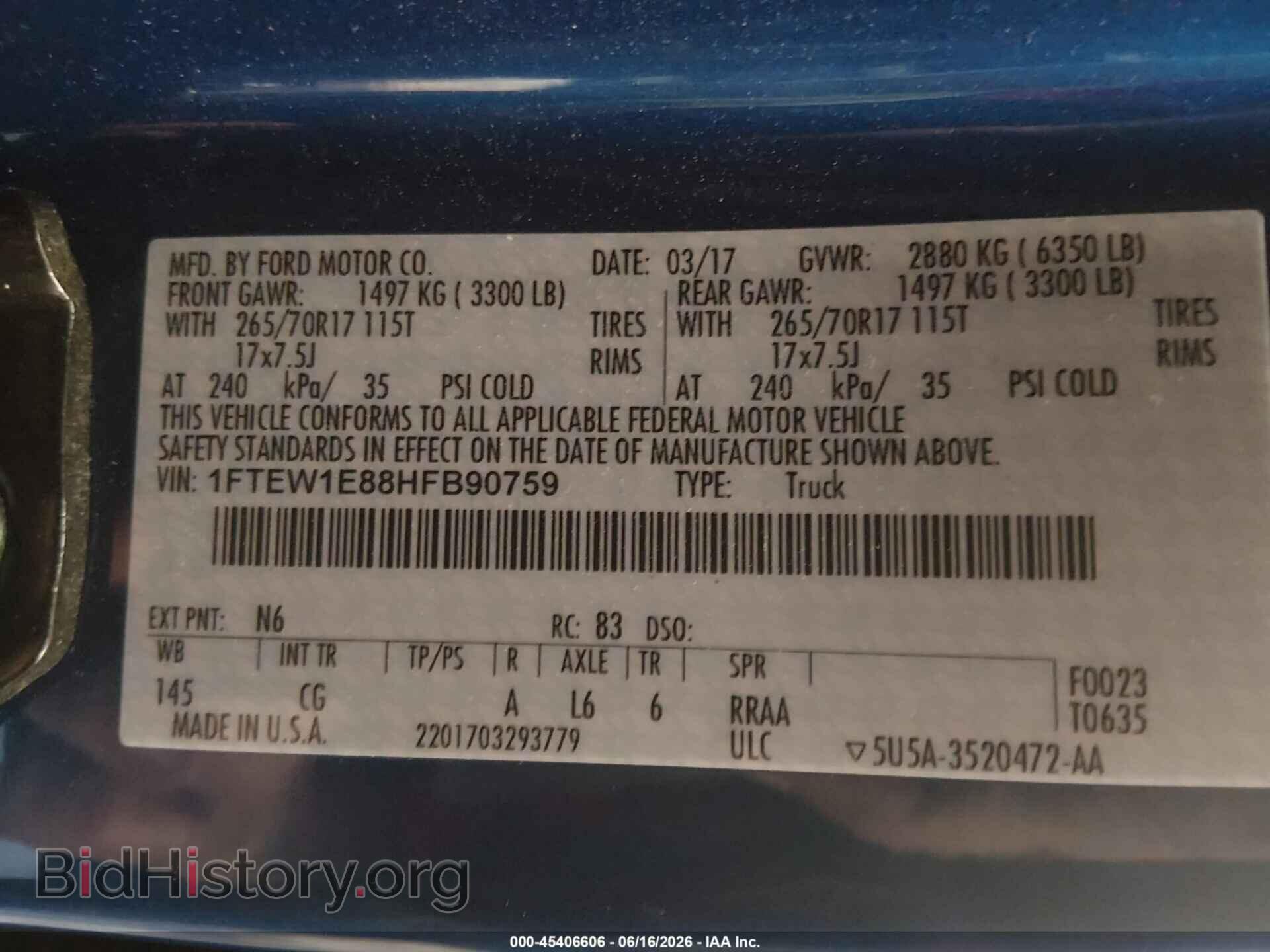 2017 FORD F-150 - VIN: 1FTEW1E88HFB90759 - Фото 9