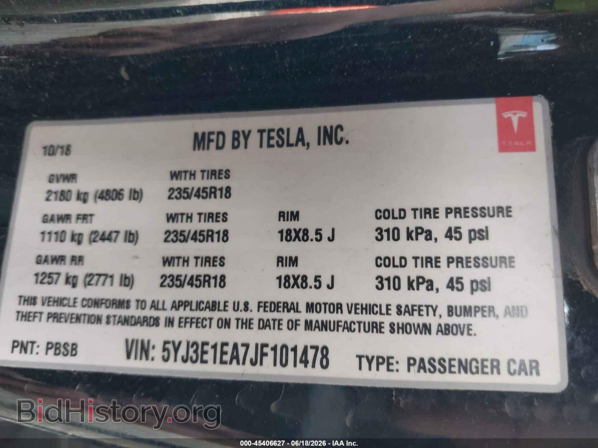 2018 TESLA MODEL 3 - VIN: 5YJ3E1EA7JF101478 - Photo 9