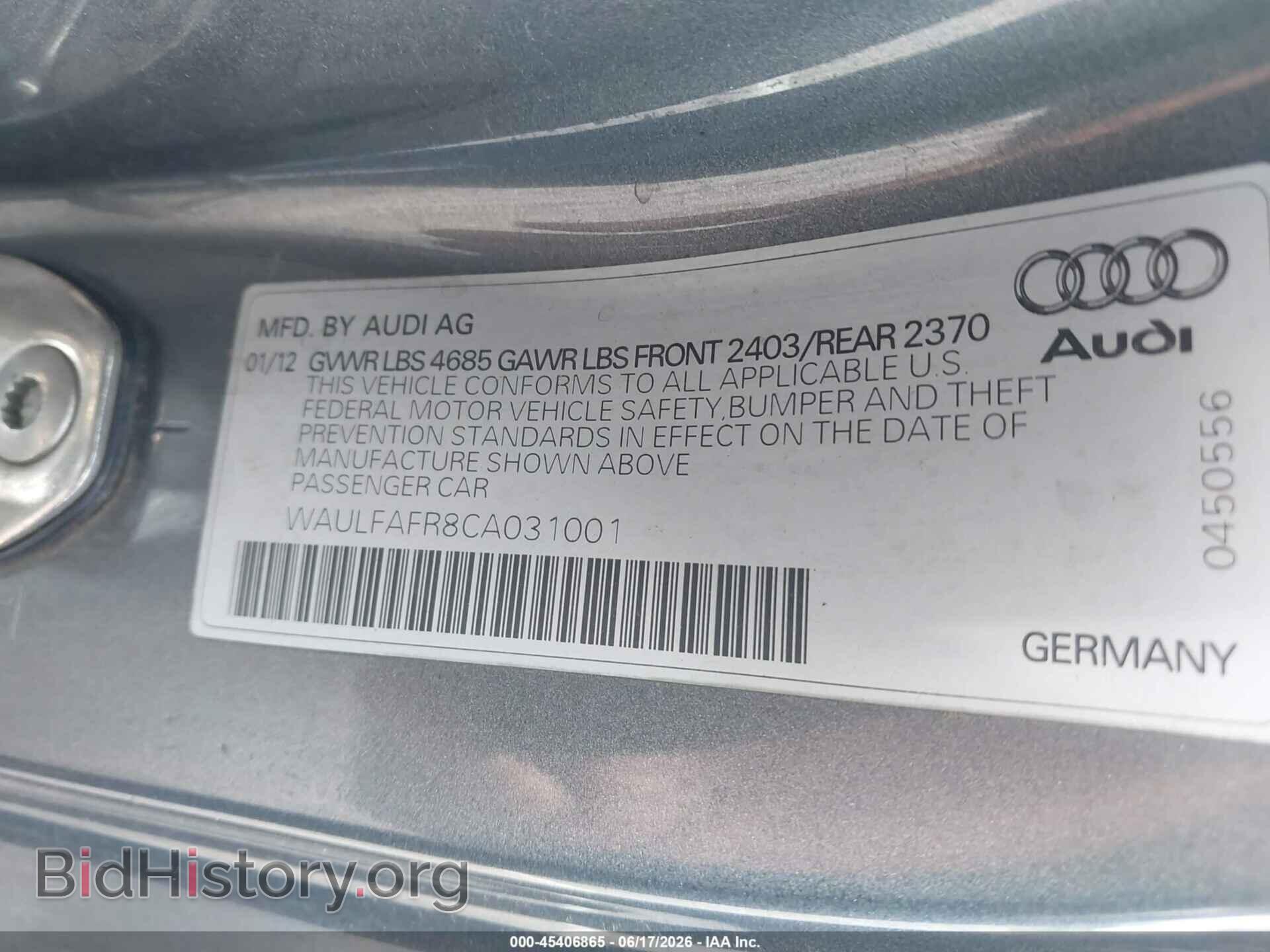 2012 AUDI A5 - VIN: WAULFAFR8CA031001 - Фото 9