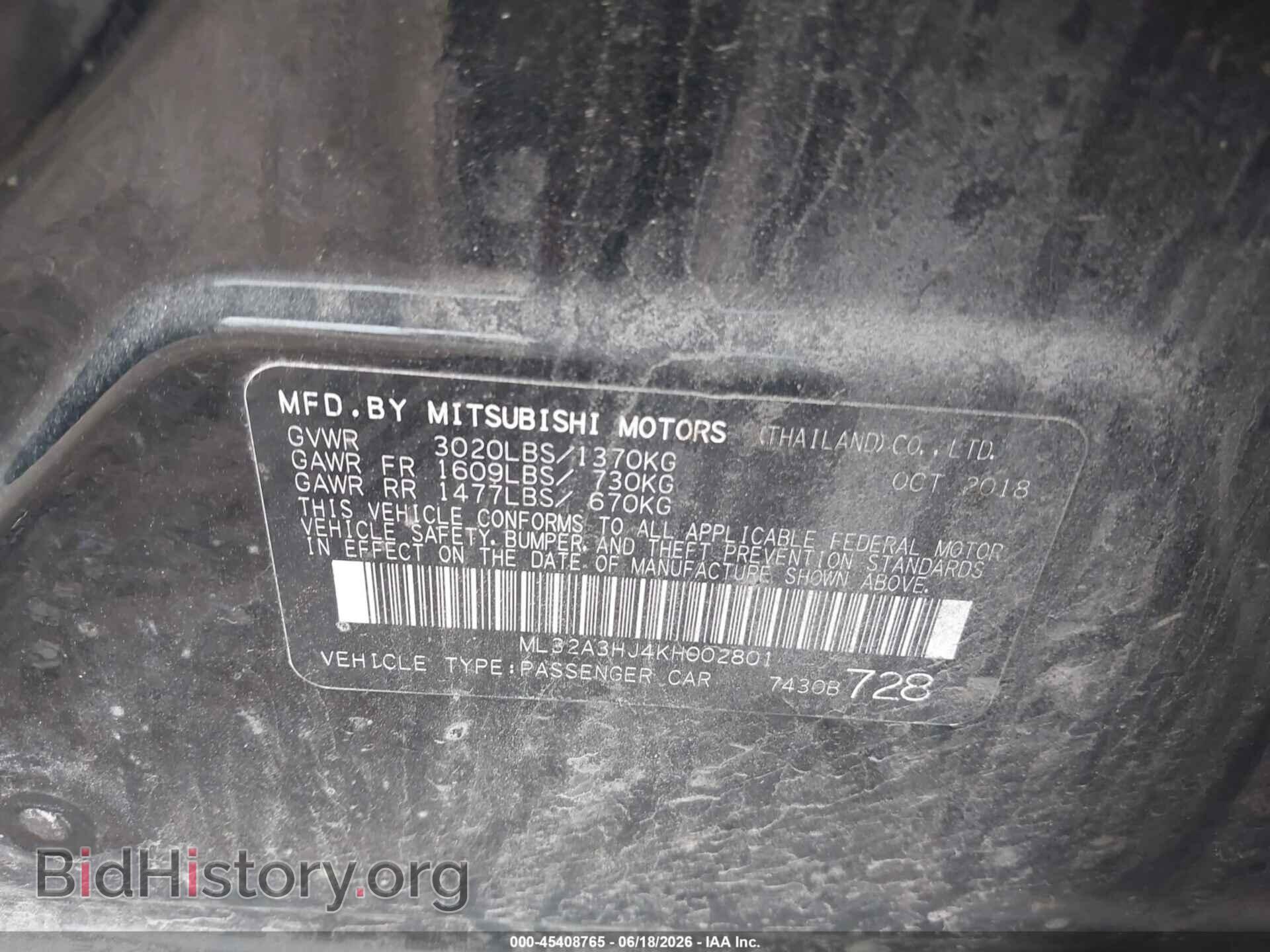 2019 MITSUBISHI MIRAGE - VIN: ML32A3HJ4KH002801 - Фото 9