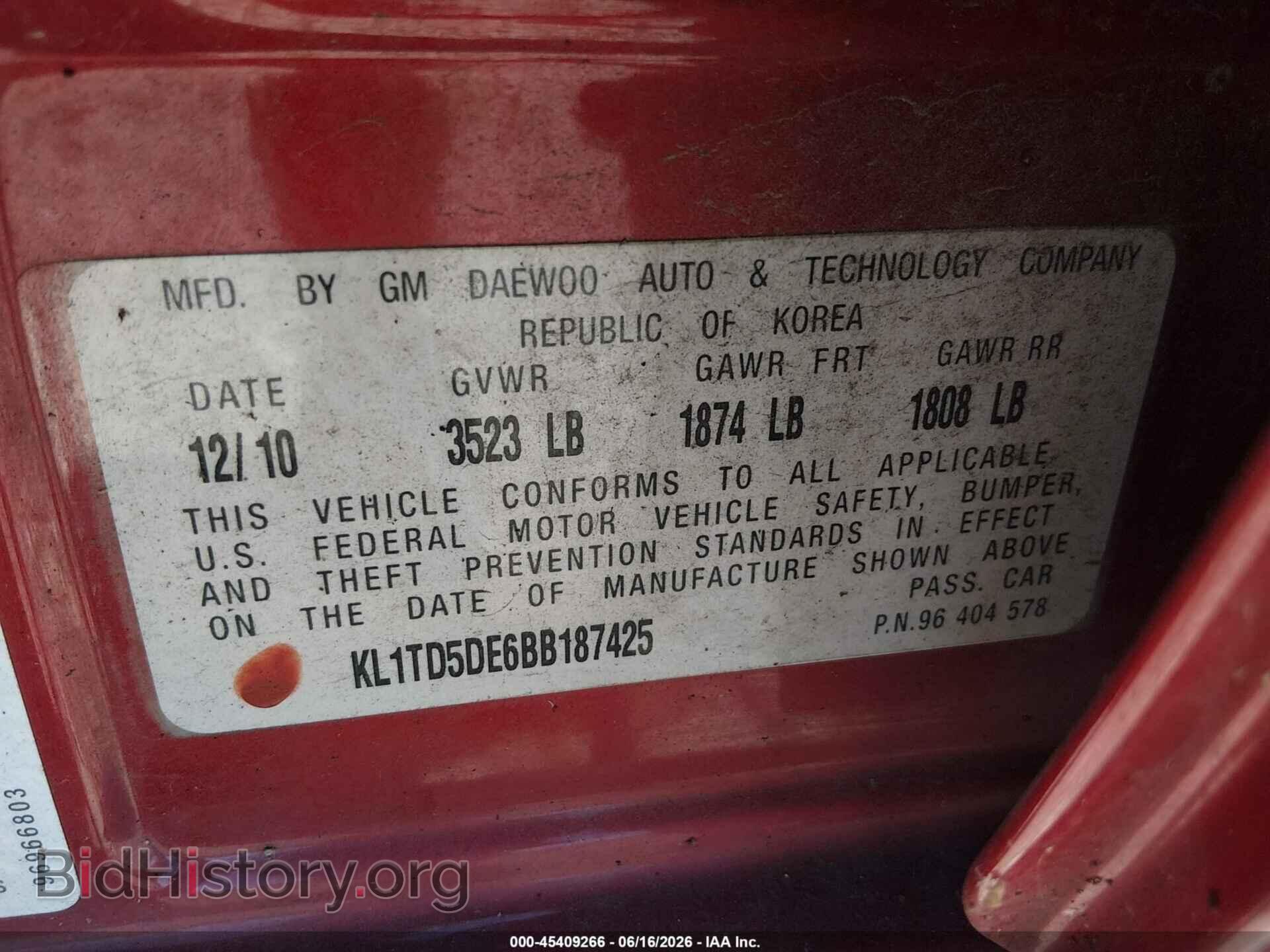 2011 CHEVROLET AVEO - VIN: KL1TD5DE6BB187425 - Фото 9