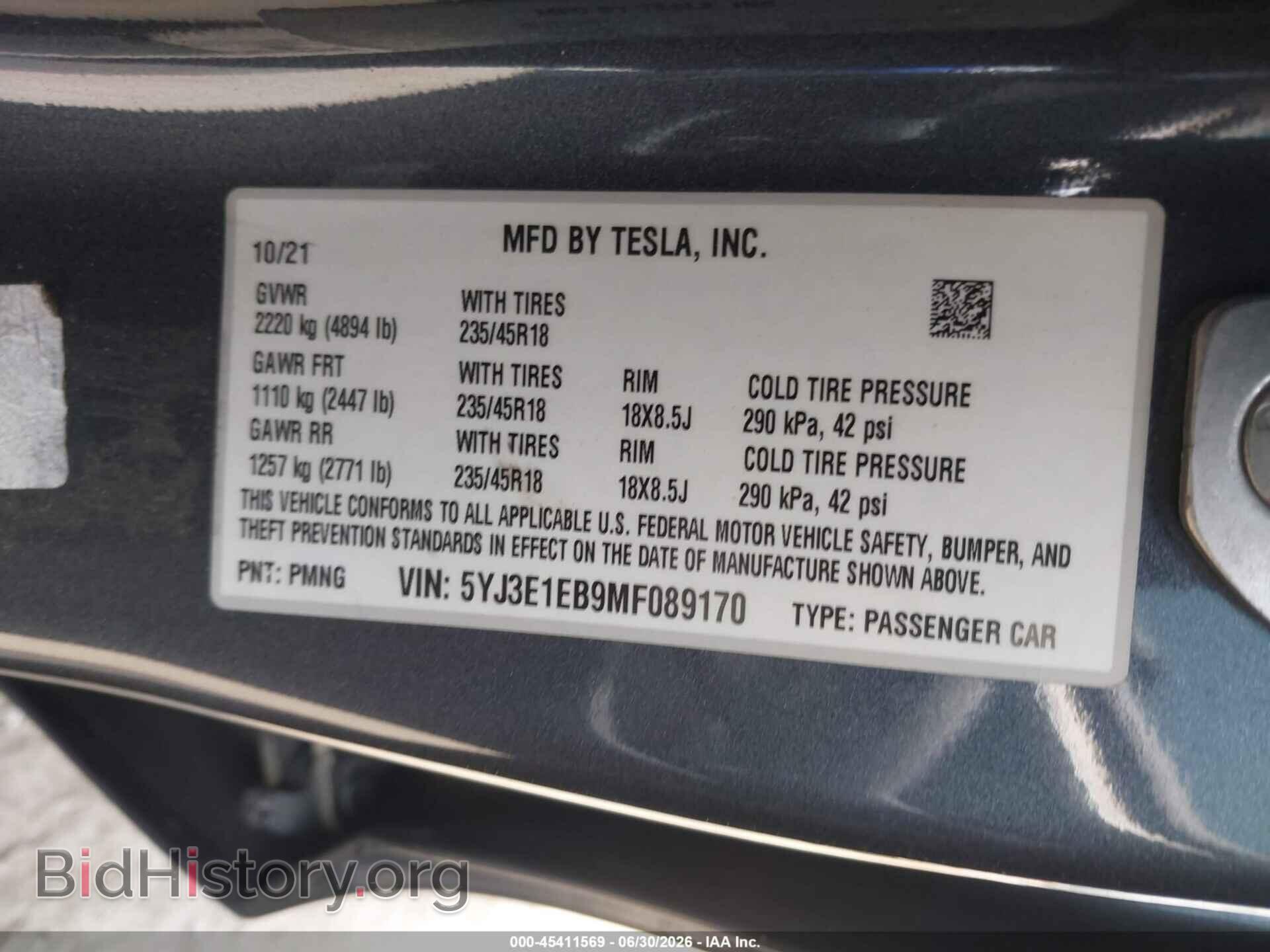 2021 TESLA MODEL 3 - VIN: 5YJ3E1EB9MF089170 - Фото 9