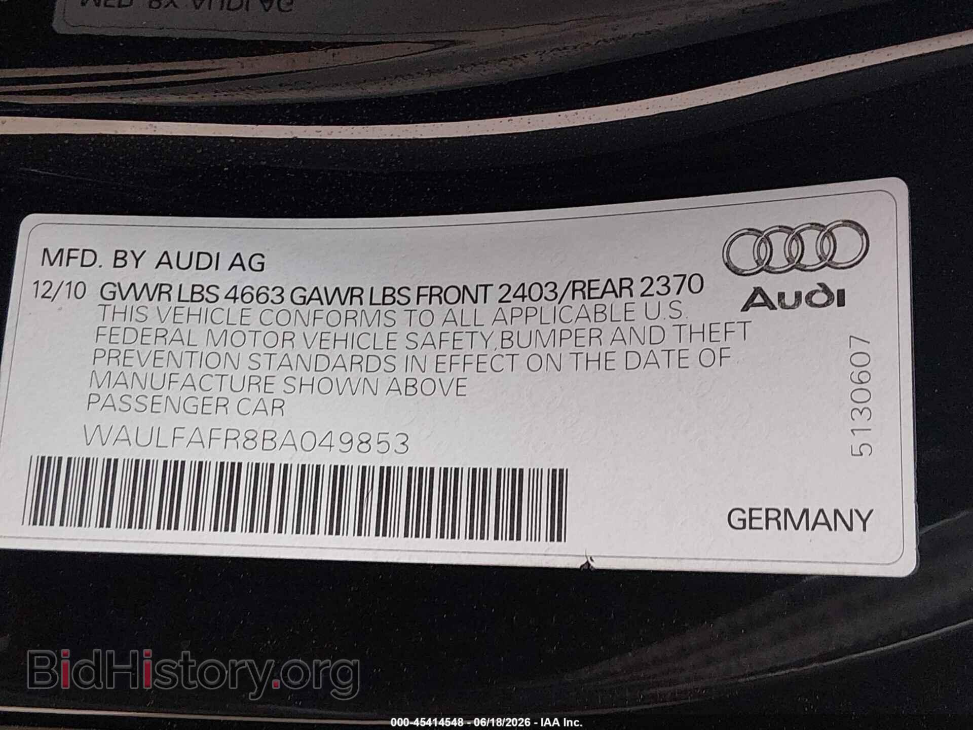2011 AUDI A5 - VIN: WAULFAFR8BA049853 - Photo 9