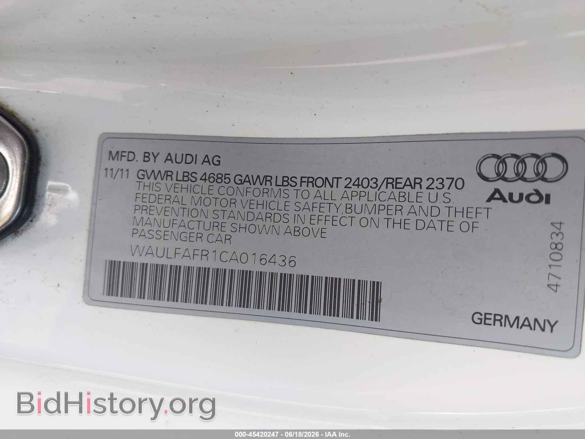2012 AUDI A5 - VIN: WAULFAFR1CA016436 - Фото 9