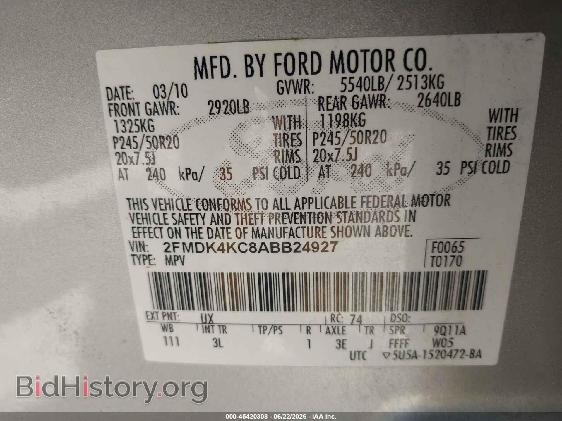 2010 FORD EDGE - VIN: 2FMDK4KC8ABB24927 - Photo 9