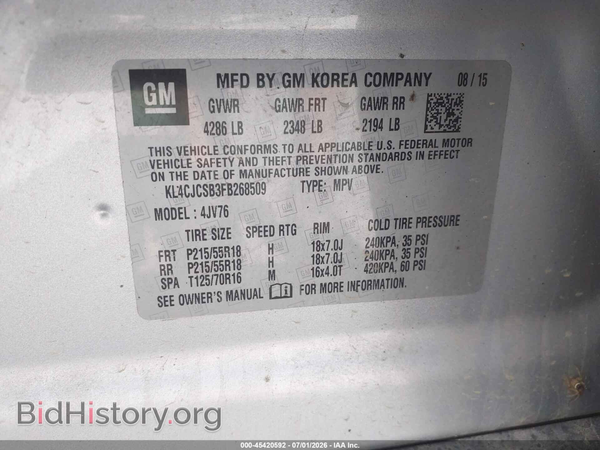 2015 BUICK ENCORE - VIN: KL4CJCSB3FB268509 - Photo 9