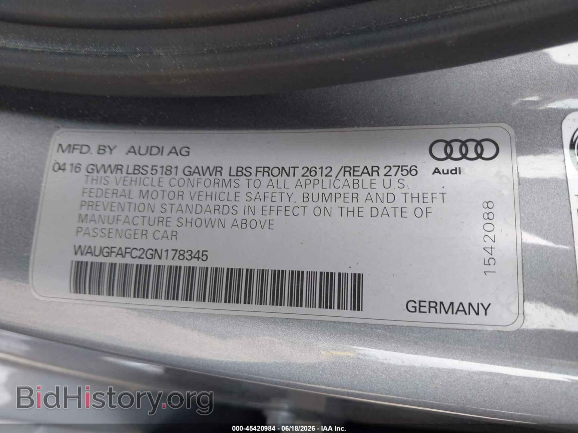 2016 AUDI A6 - VIN: WAUGFAFC2GN178345 - Фото 9