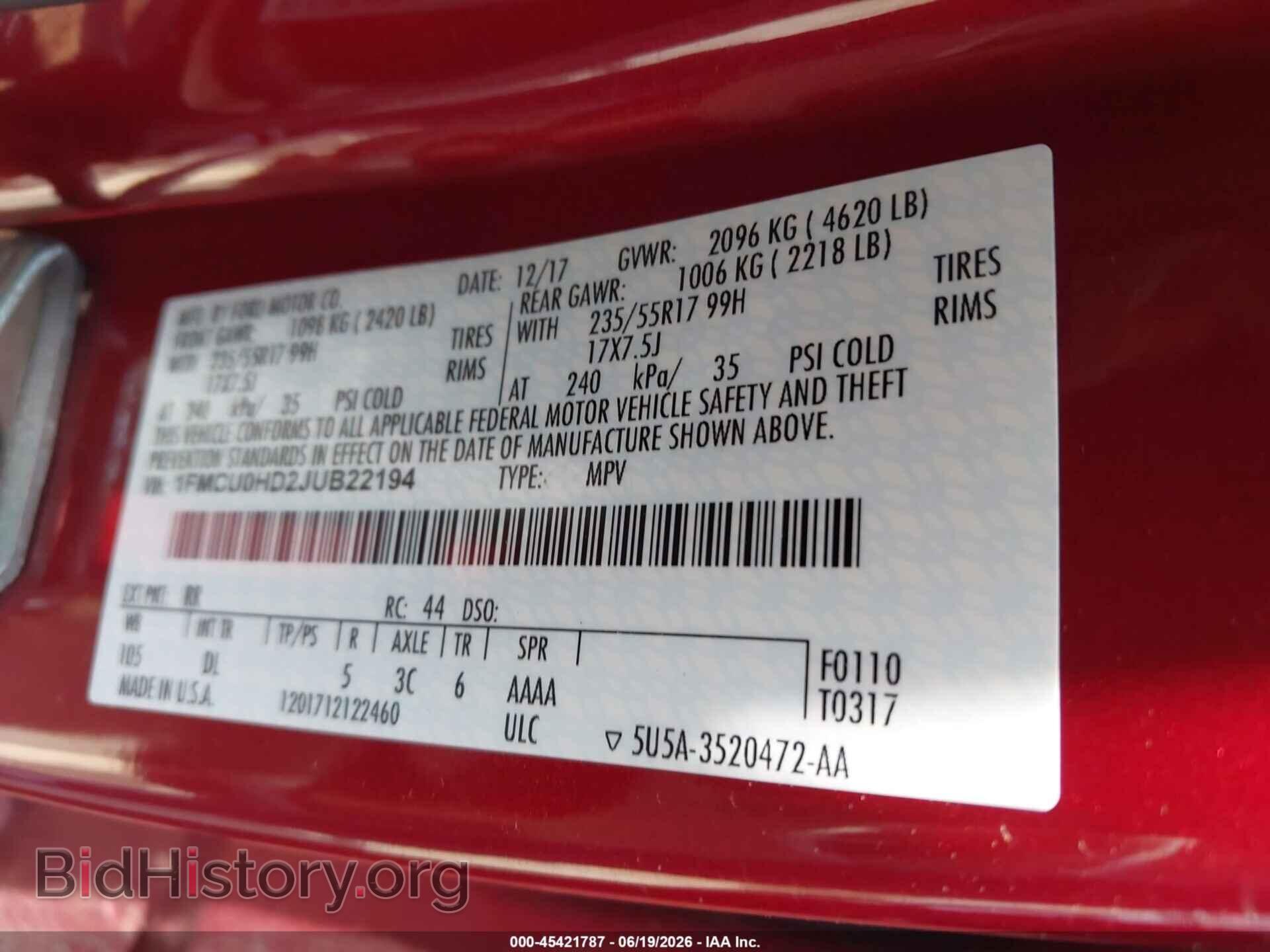 2018 FORD ESCAPE - VIN: 1FMCU0HD2JUB22194 - Photo 9