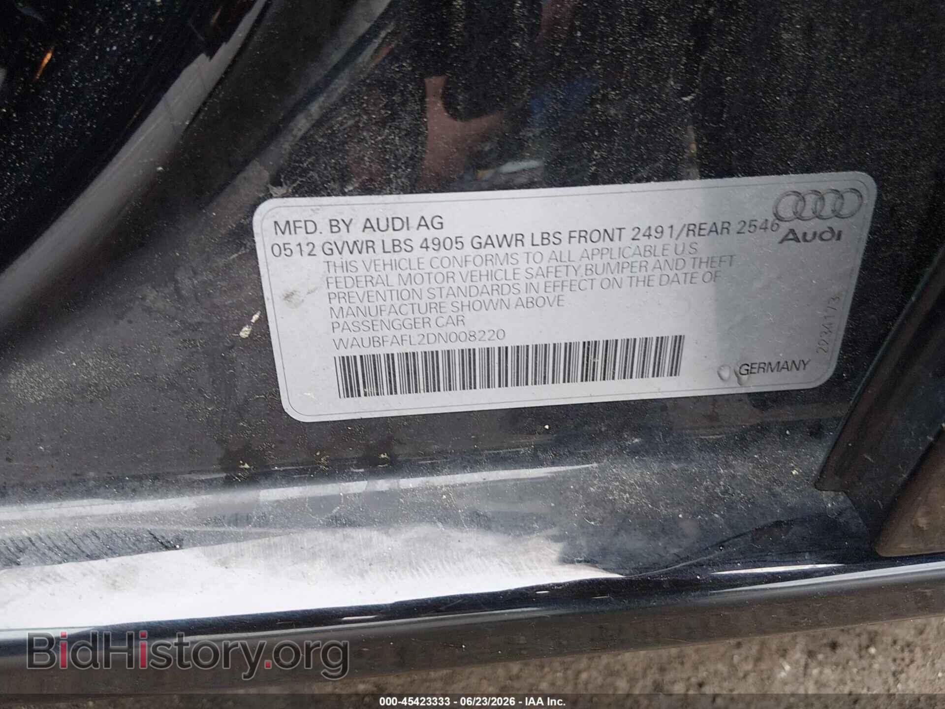 2013 AUDI A4 - VIN: WAUBFAFL2DN008220 - Фото 9