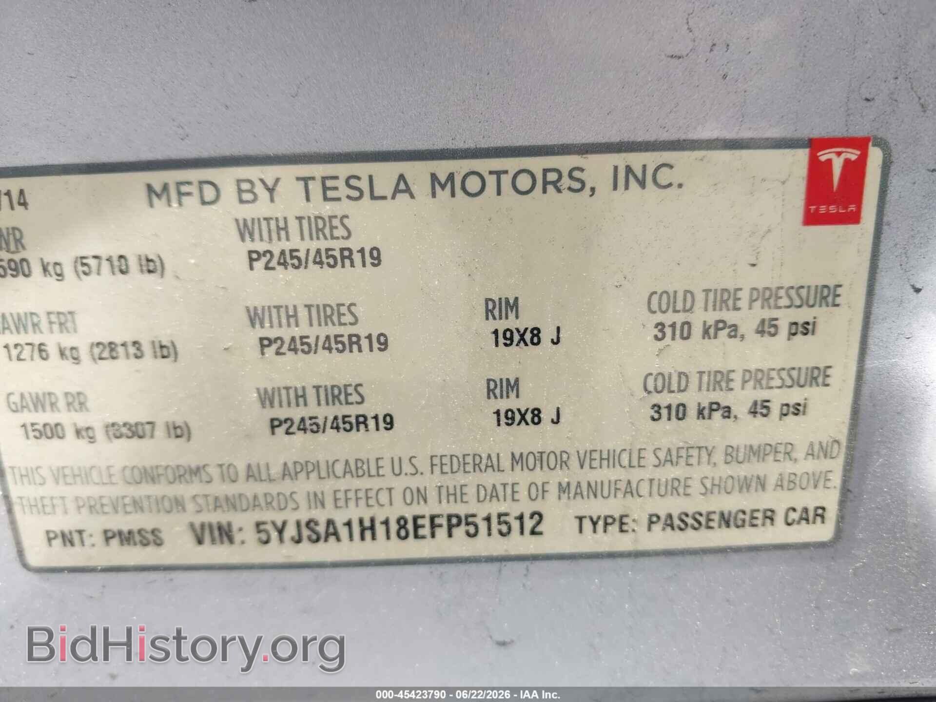 2014 TESLA MODEL S - VIN: 5YJSA1H18EFP51512 - Photo 9