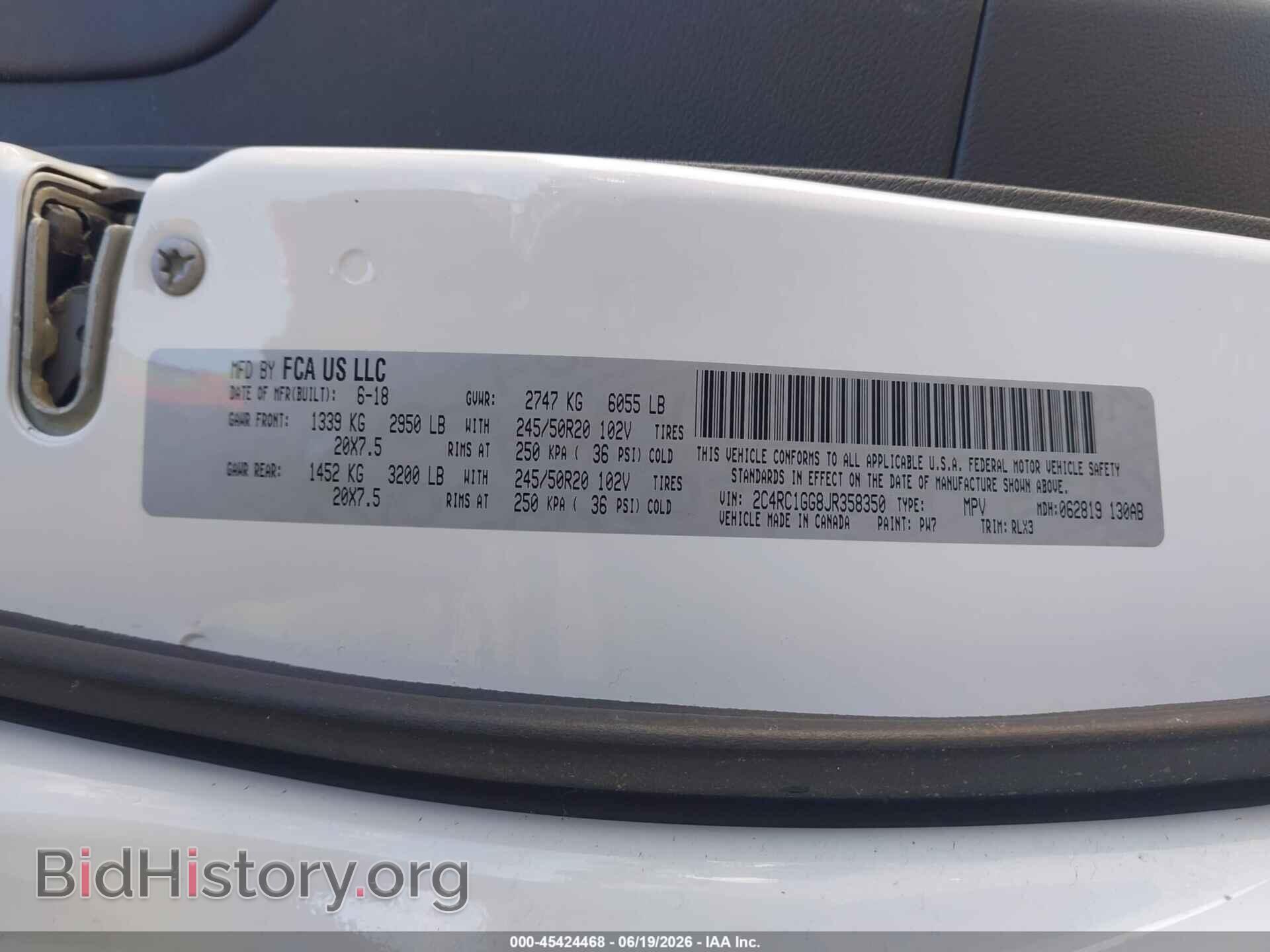 2018 CHRYSLER PACIFICA - VIN: 2C4RC1GG8JR358350 - Фото 9
