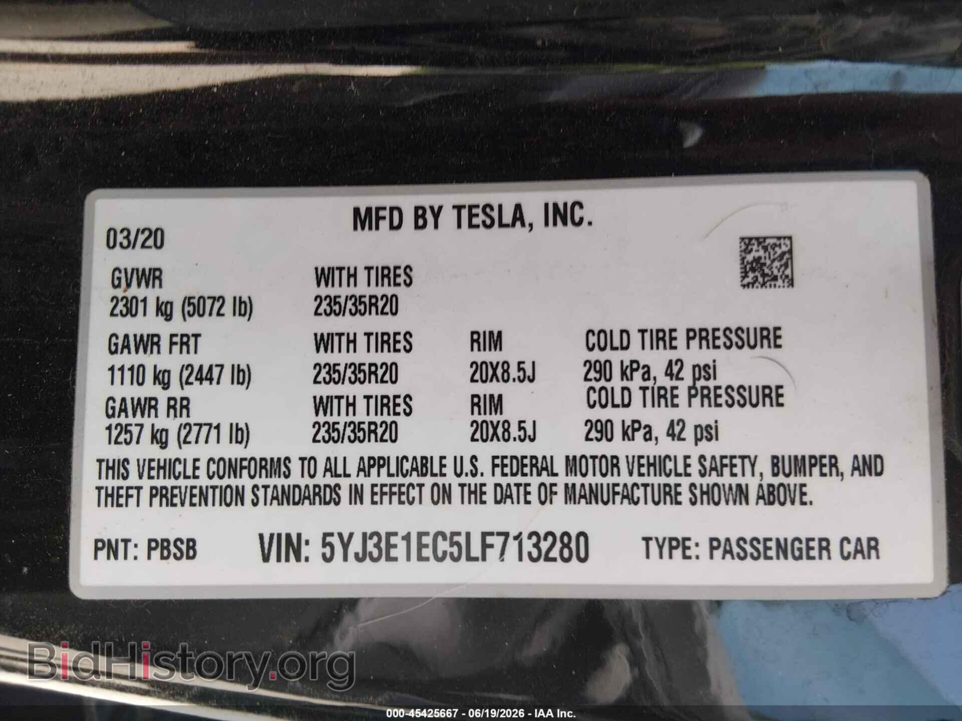 2020 TESLA MODEL 3 - VIN: 5YJ3E1EC5LF713280 - Фото 9