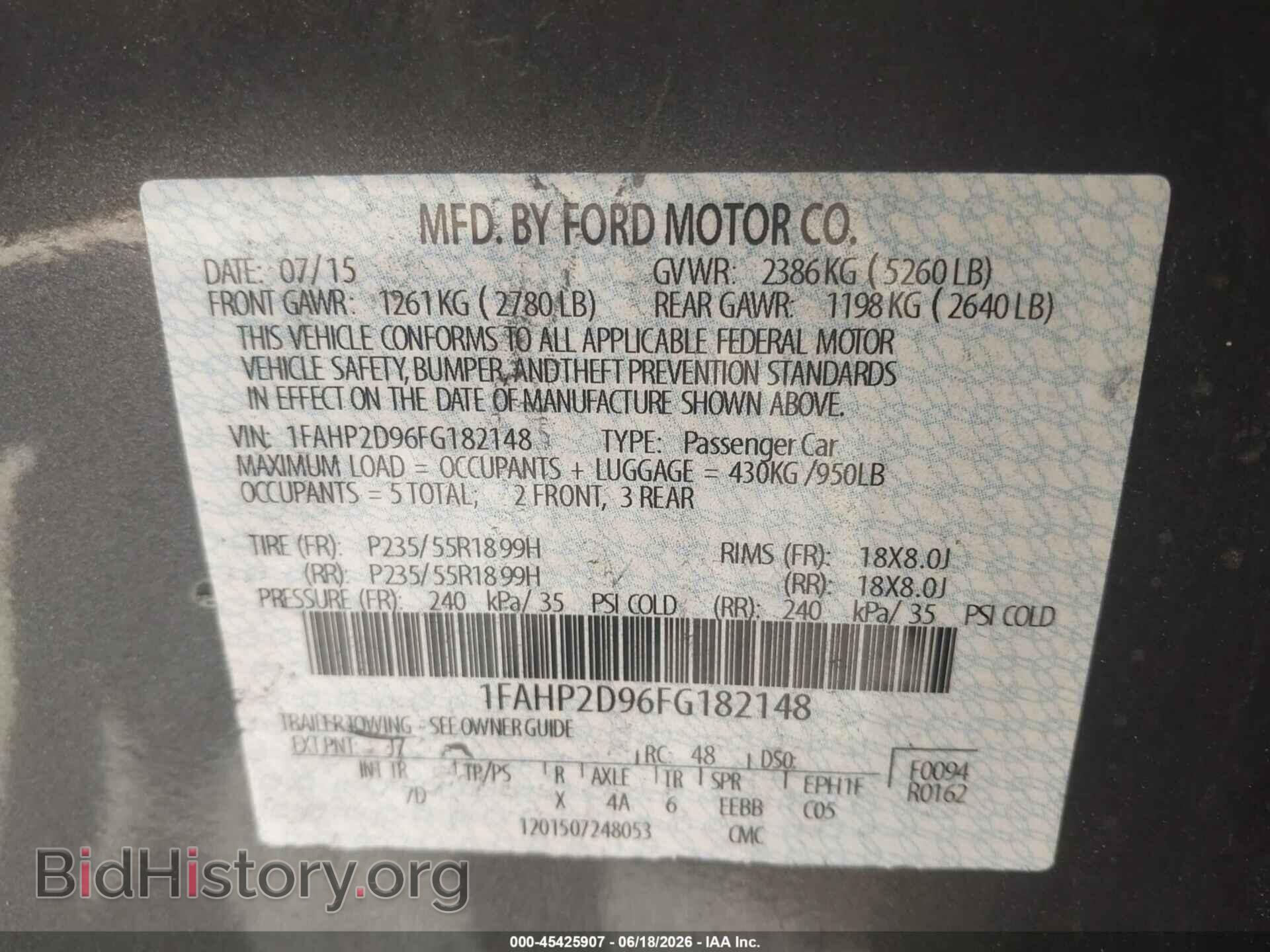 2015 FORD TAURUS - VIN: 1FAHP2D96FG182148 - Фото 9