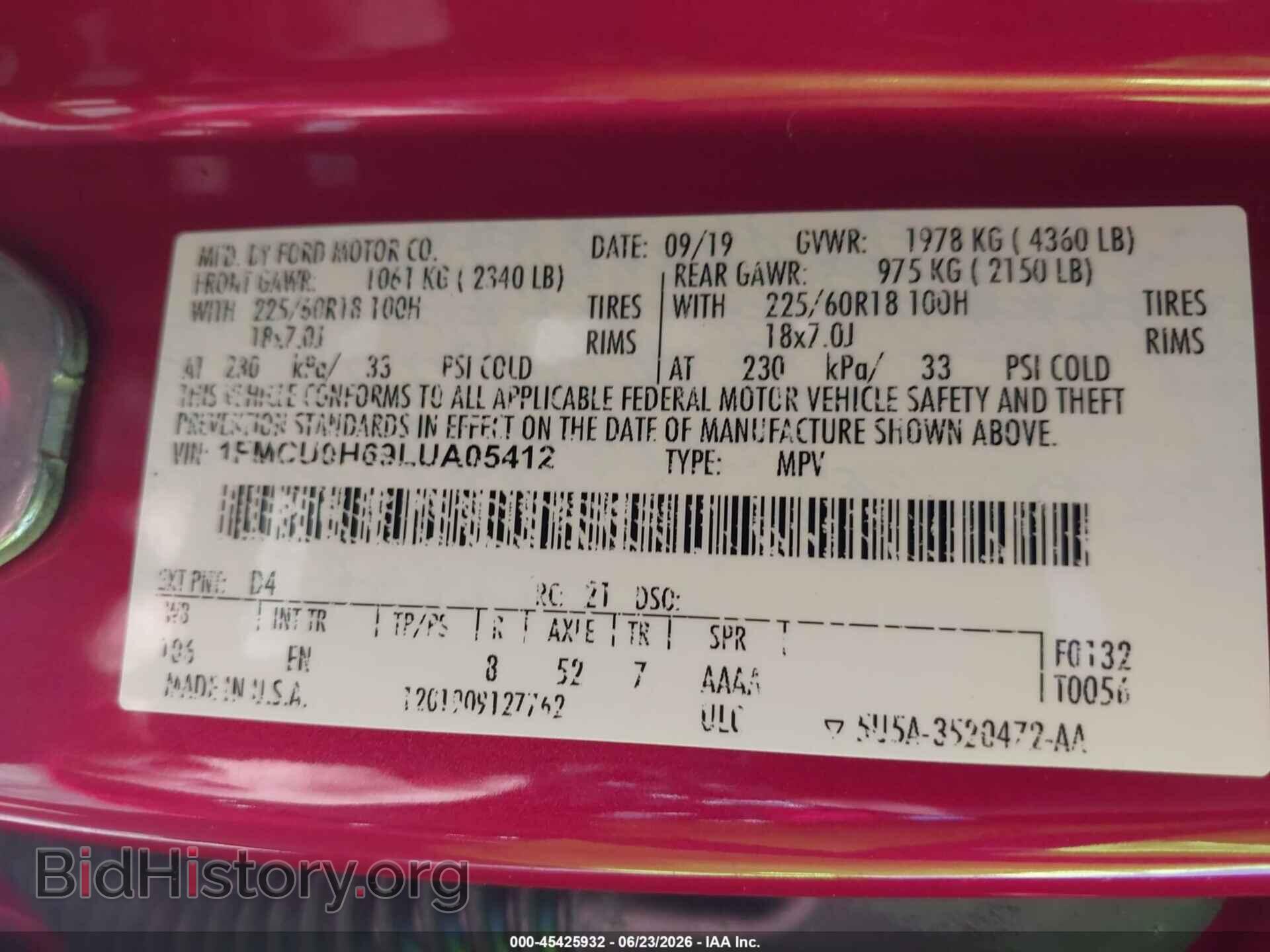 2020 FORD ESCAPE - VIN: 1FMCU0H69LUA05412 - Photo 9