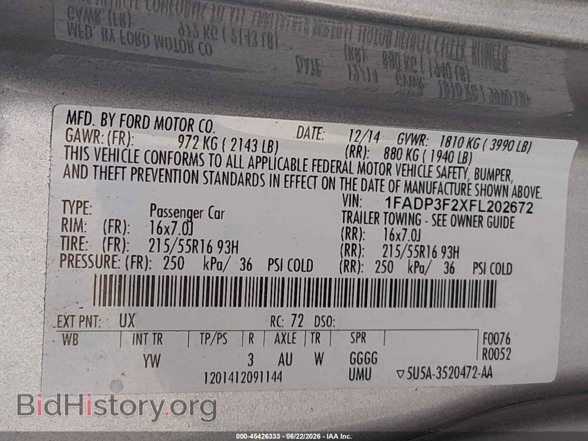 2015 FORD FOCUS - VIN: 1FADP3F2XFL202672 - Фото 9