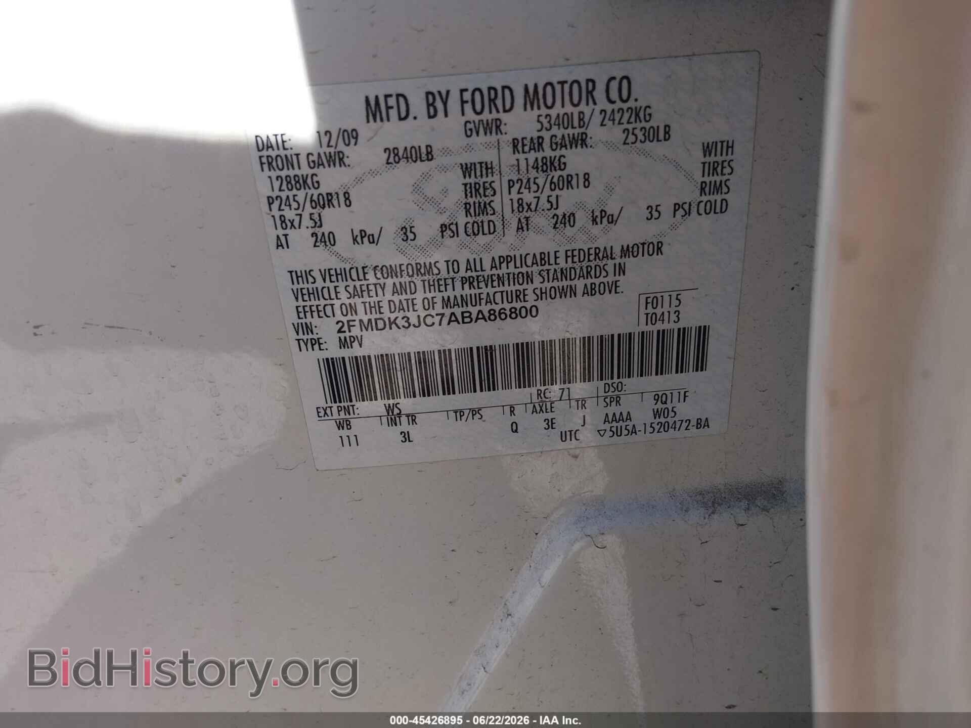 2010 FORD EDGE - VIN: 2FMDK3JC7ABA86800 - Photo 9