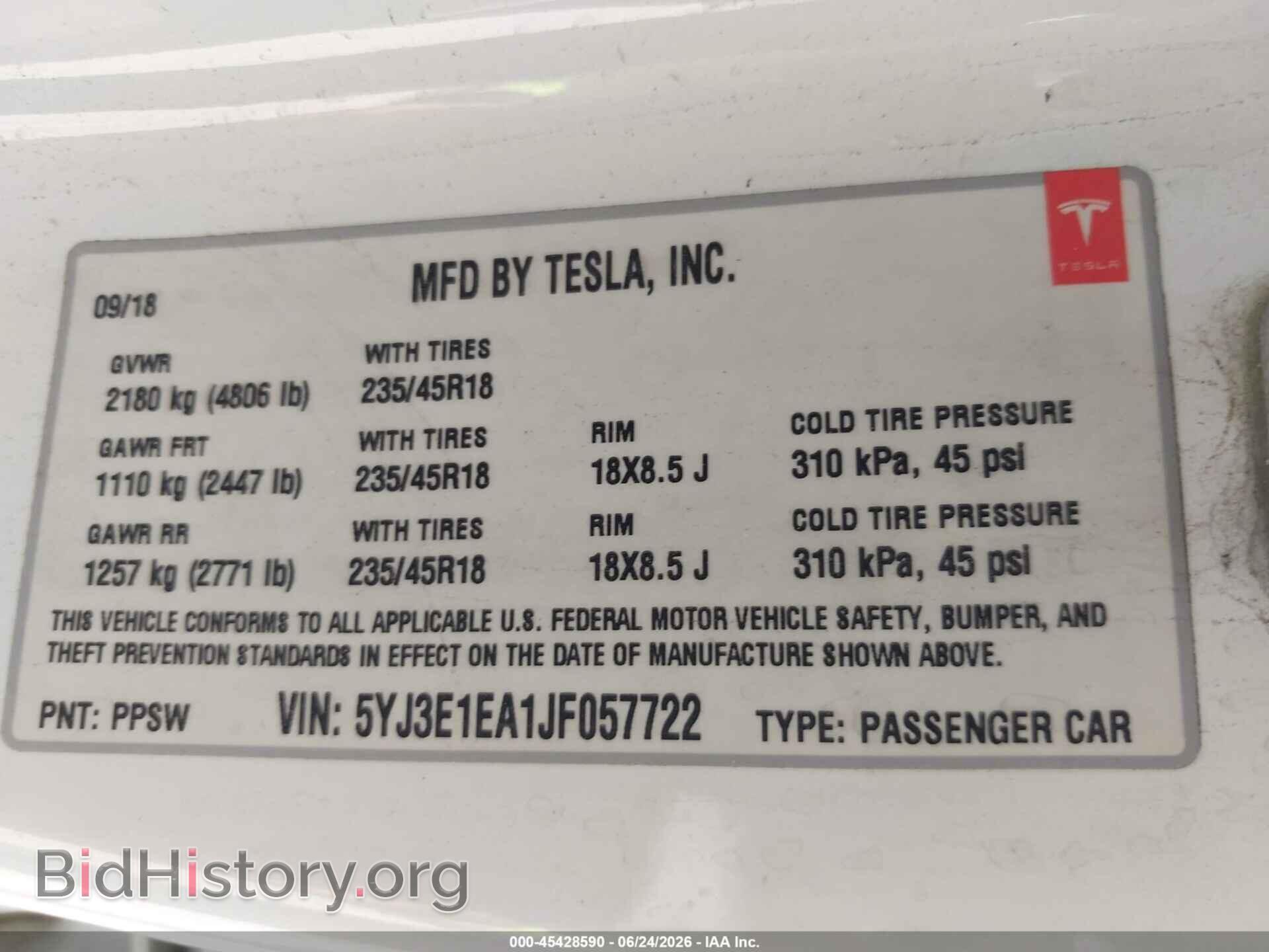 2018 TESLA MODEL 3 - VIN: 5YJ3E1EA1JF057722 - Photo 9