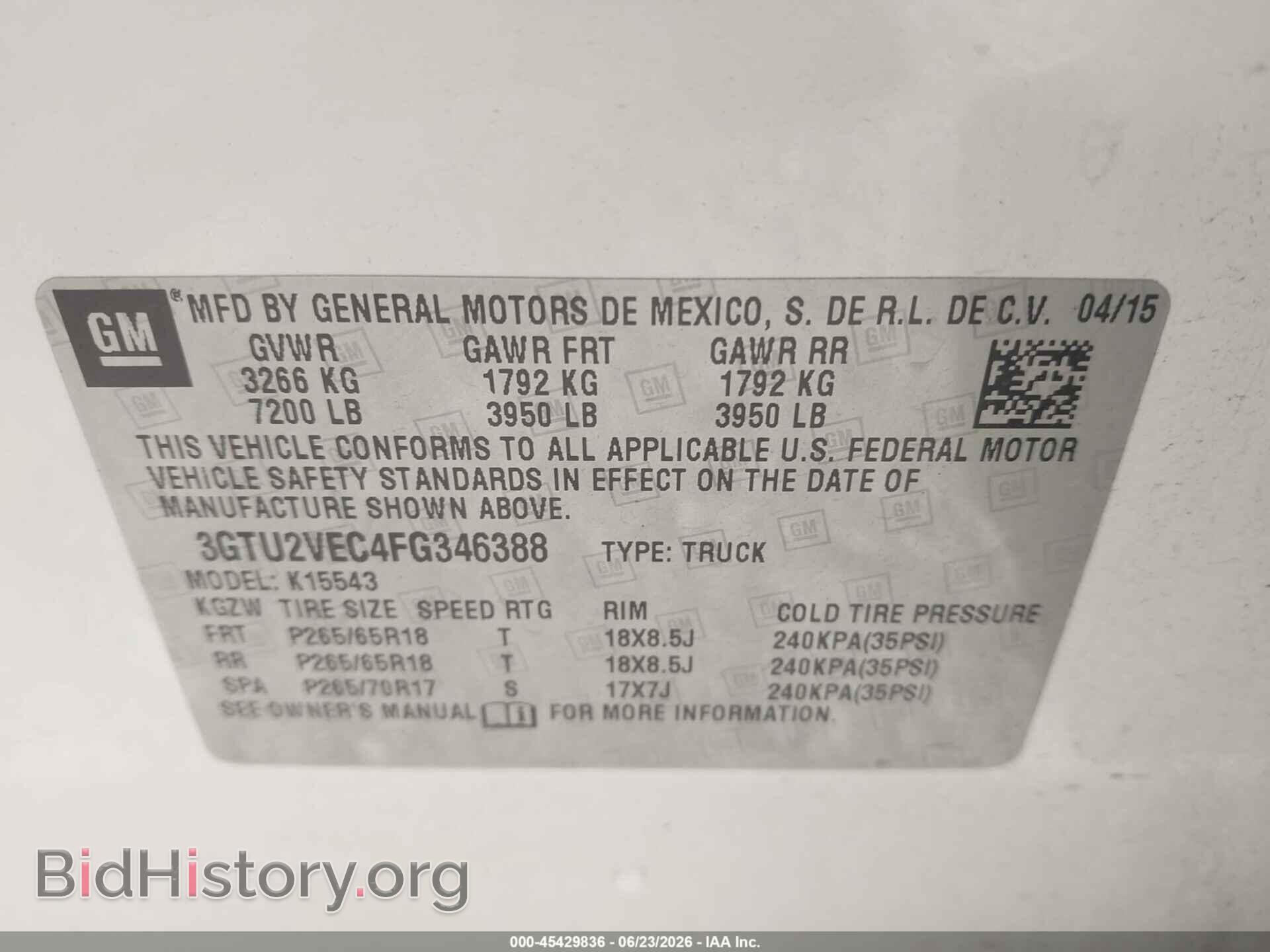 2015 GMC SIERRA 1500 - VIN: 3GTU2VEC4FG346388 - Фото 9