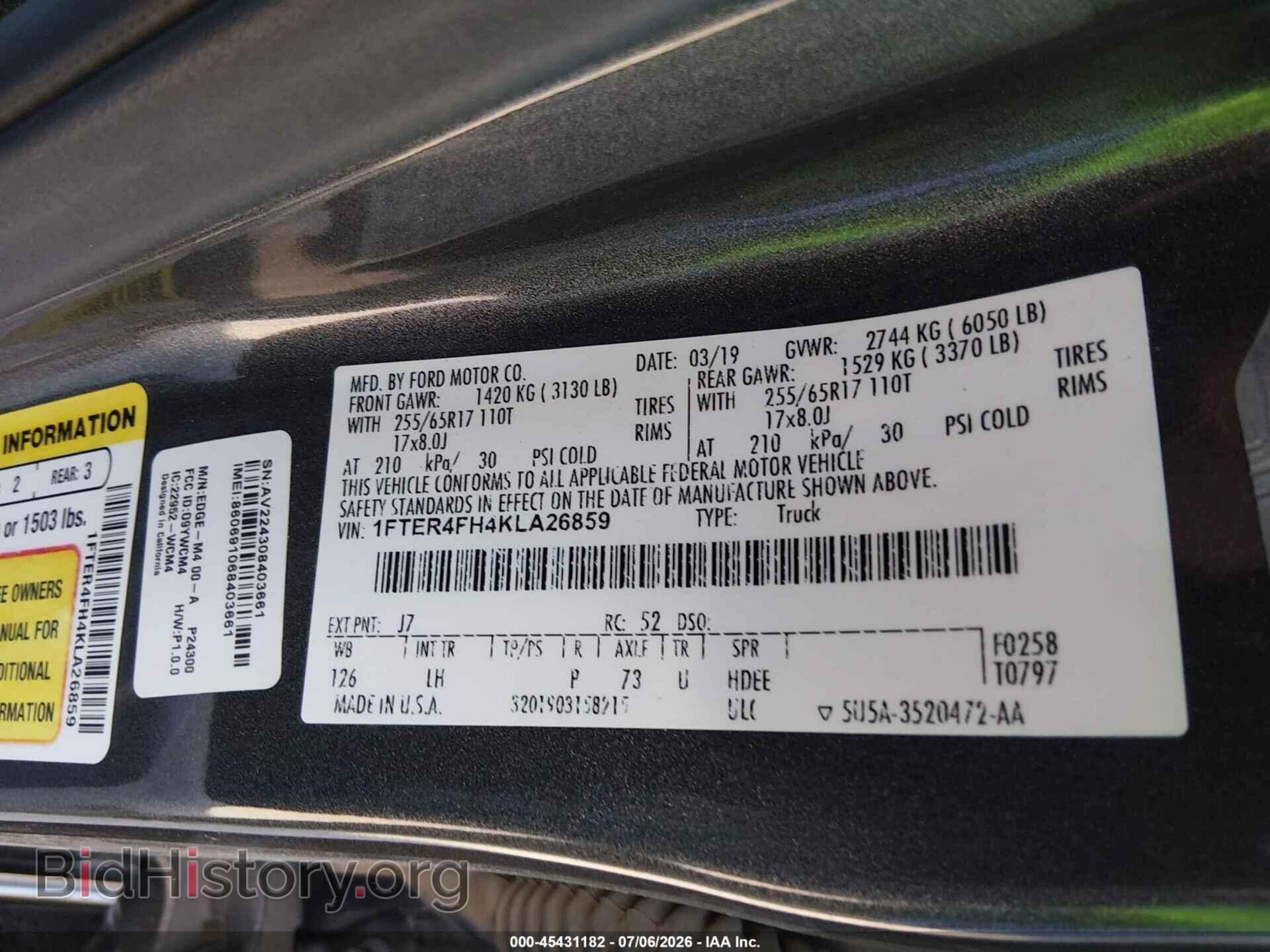 2019 FORD RANGER - VIN: 1FTER4FH4KLA26859 - Photo 9