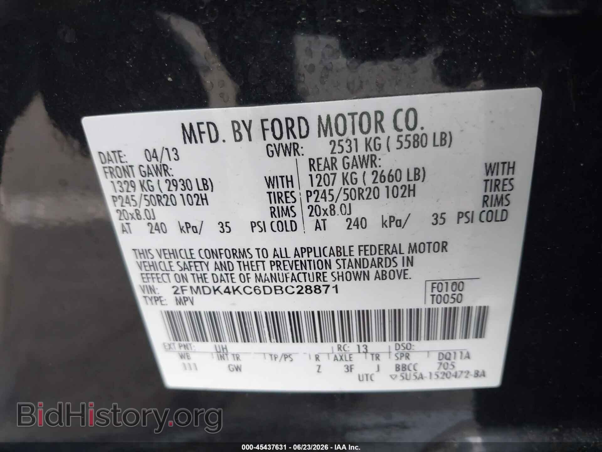 2013 FORD EDGE - VIN: 2FMDK4KC6DBC28871 - Фото 9