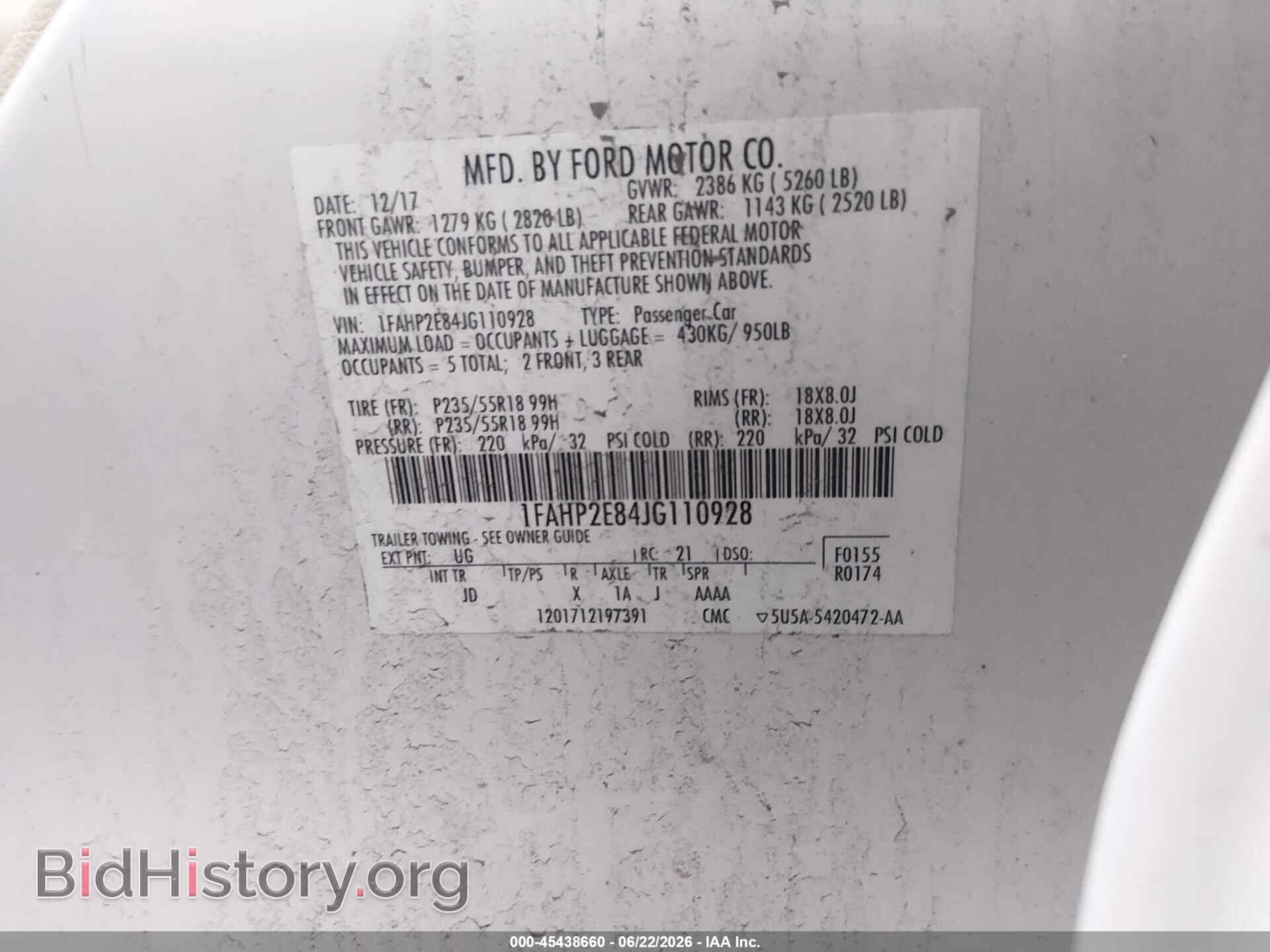 2018 FORD TAURUS - VIN: 1FAHP2E84JG110928 - Photo 9