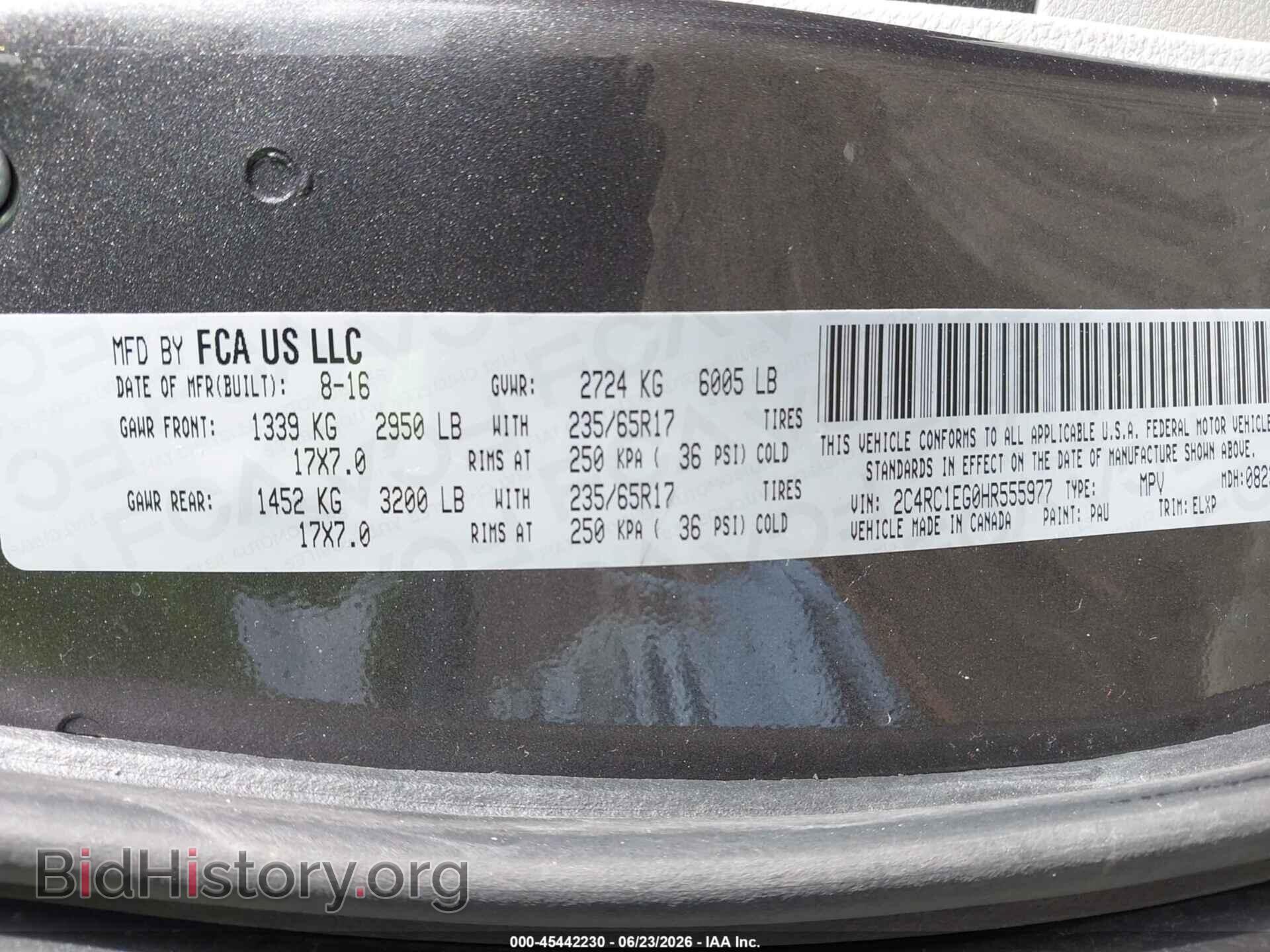 2017 CHRYSLER PACIFICA - VIN: 2C4RC1EG0HR555977 - Фото 9
