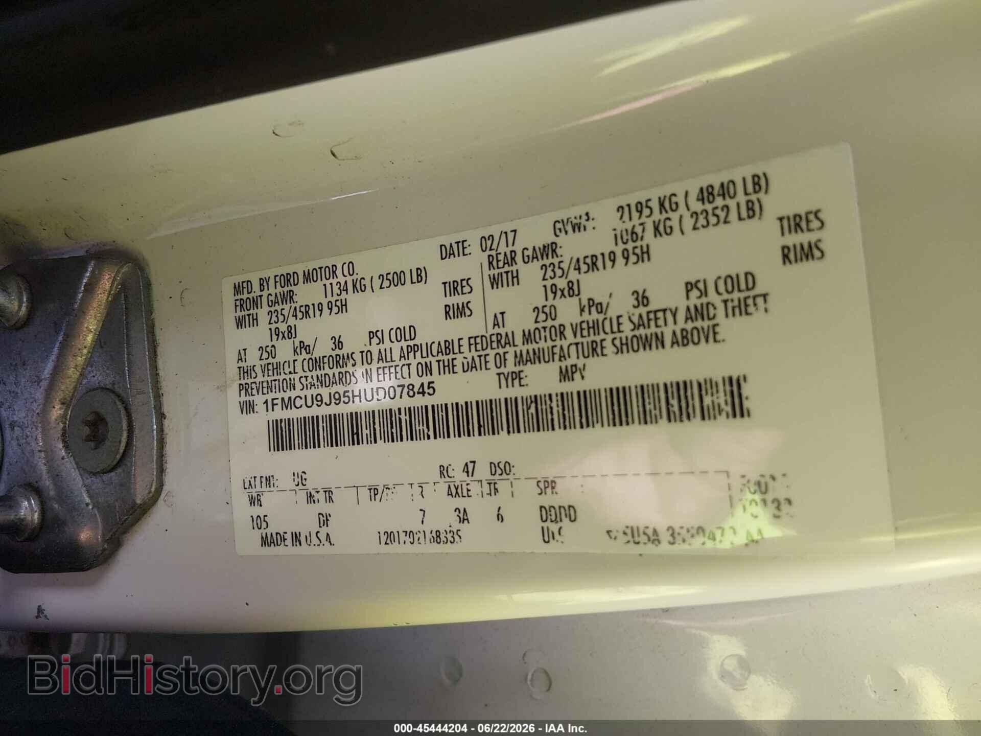 2017 FORD ESCAPE - VIN: 1FMCU9J95HUD07845 - Фото 9