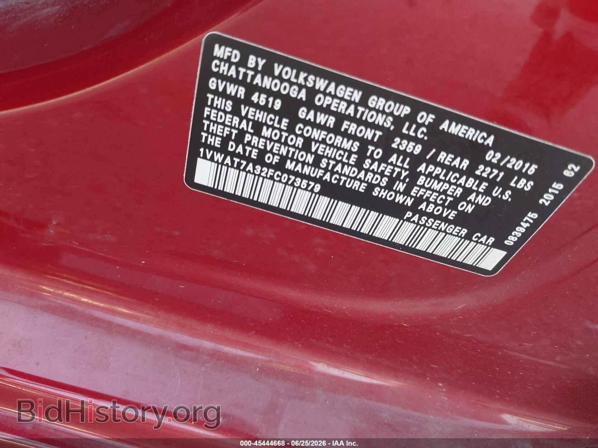 2015 VOLKSWAGEN PASSAT - VIN: 1VWAT7A32FC073579 - Фото 9