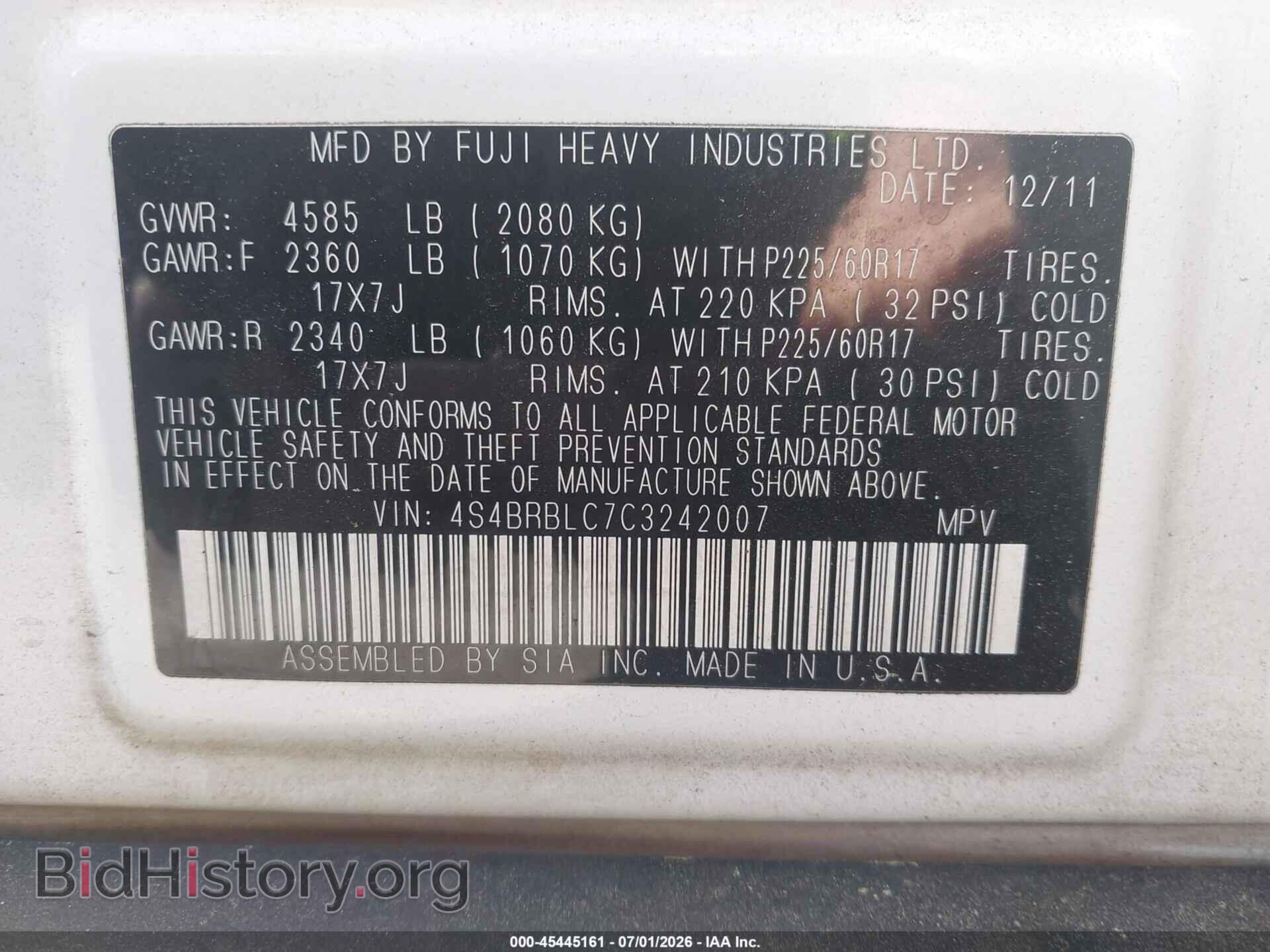 2012 SUBARU OUTBACK - VIN: 4S4BRBLC7C3242007 - Photo 9