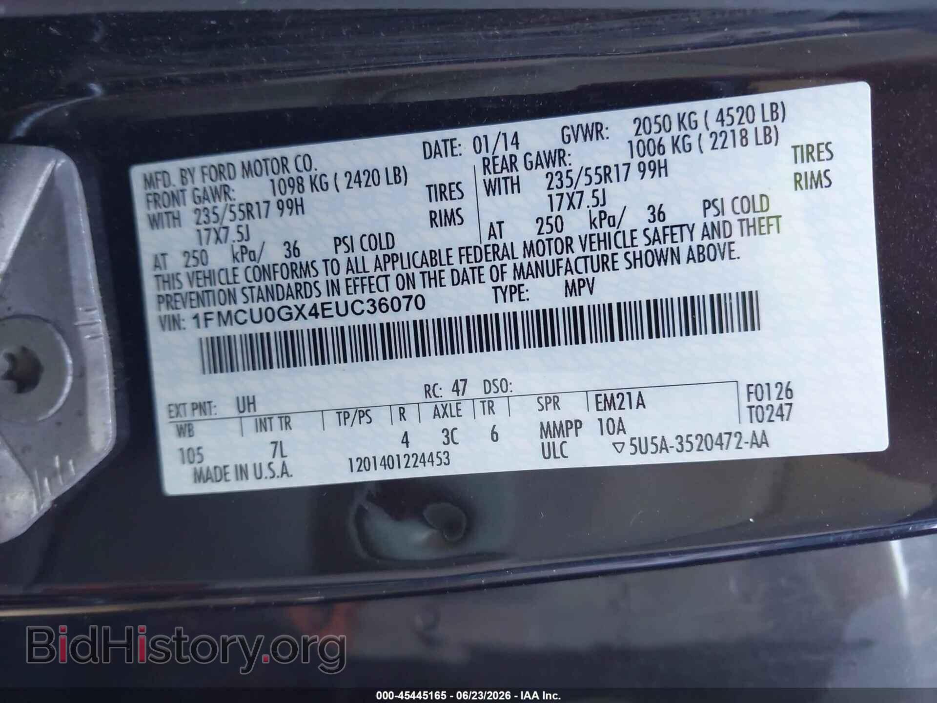 2014 FORD ESCAPE - VIN: 1FMCU0GX4EUC36070 - Photo 9
