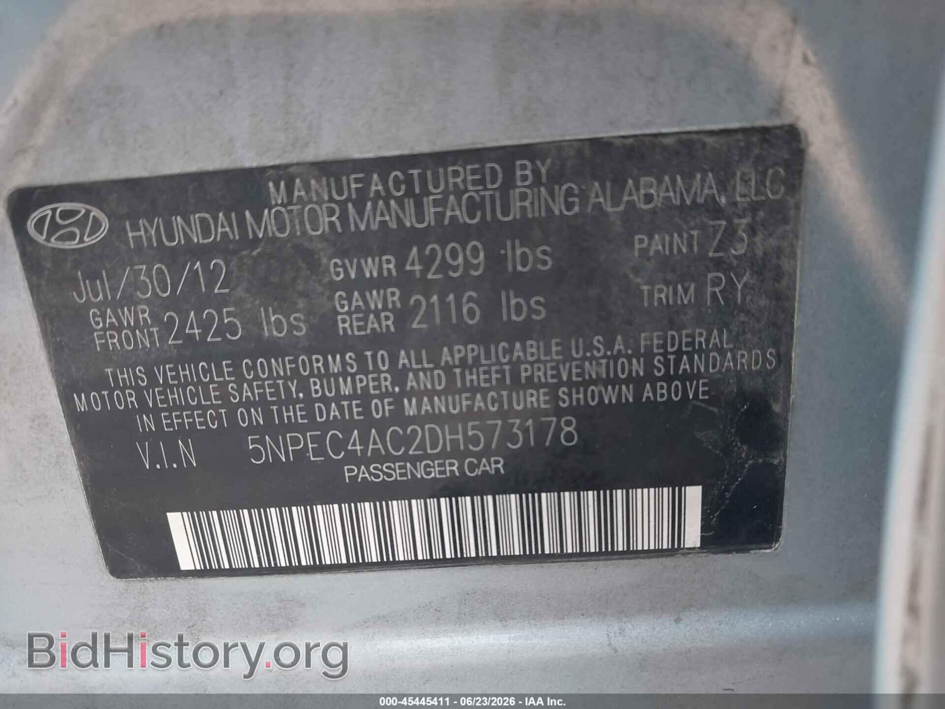 2013 HYUNDAI SONATA - VIN: 5NPEC4AC2DH573178 - Фото 9