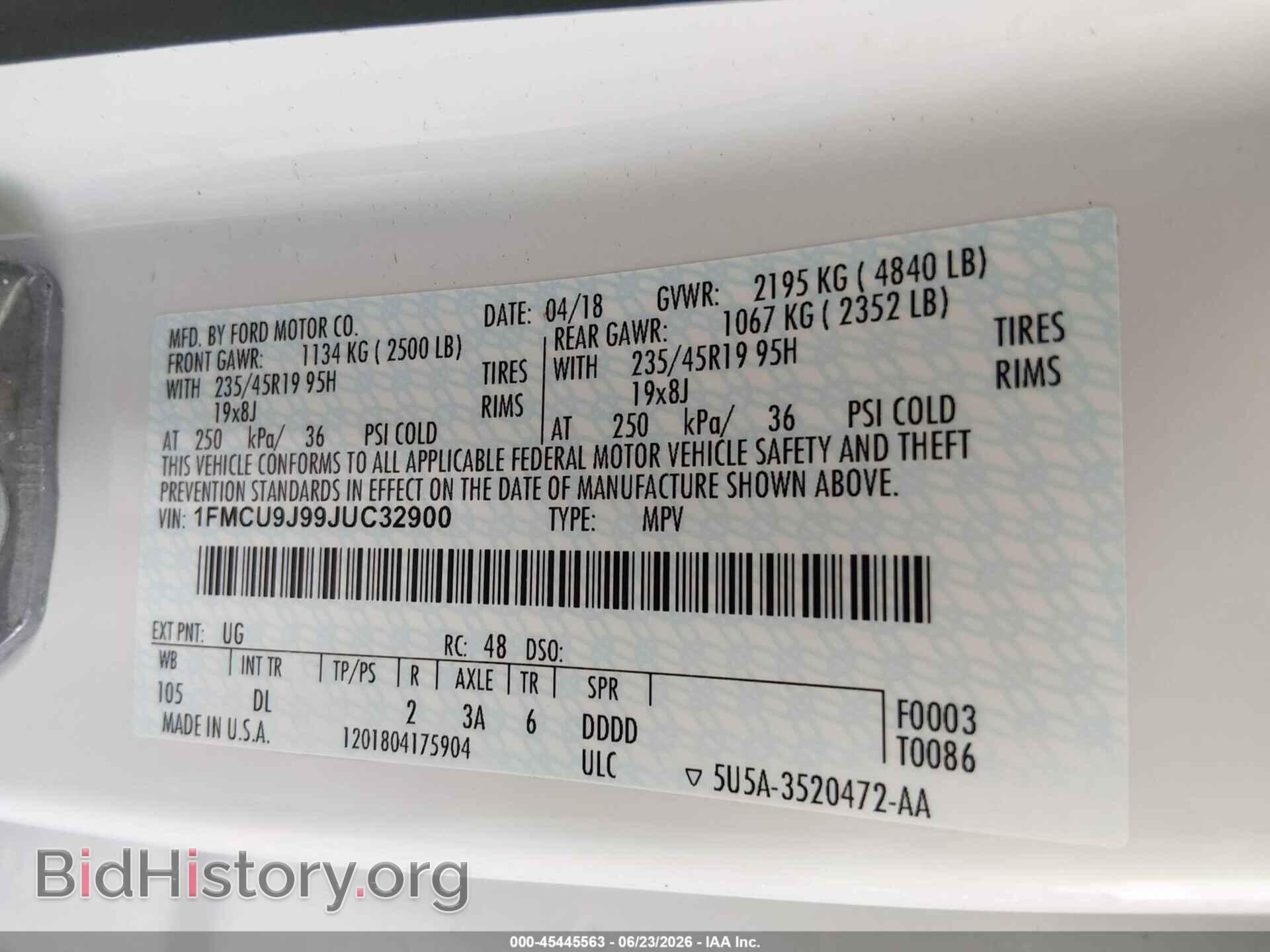 2018 FORD ESCAPE - VIN: 1FMCU9J99JUC32900 - Photo 9
