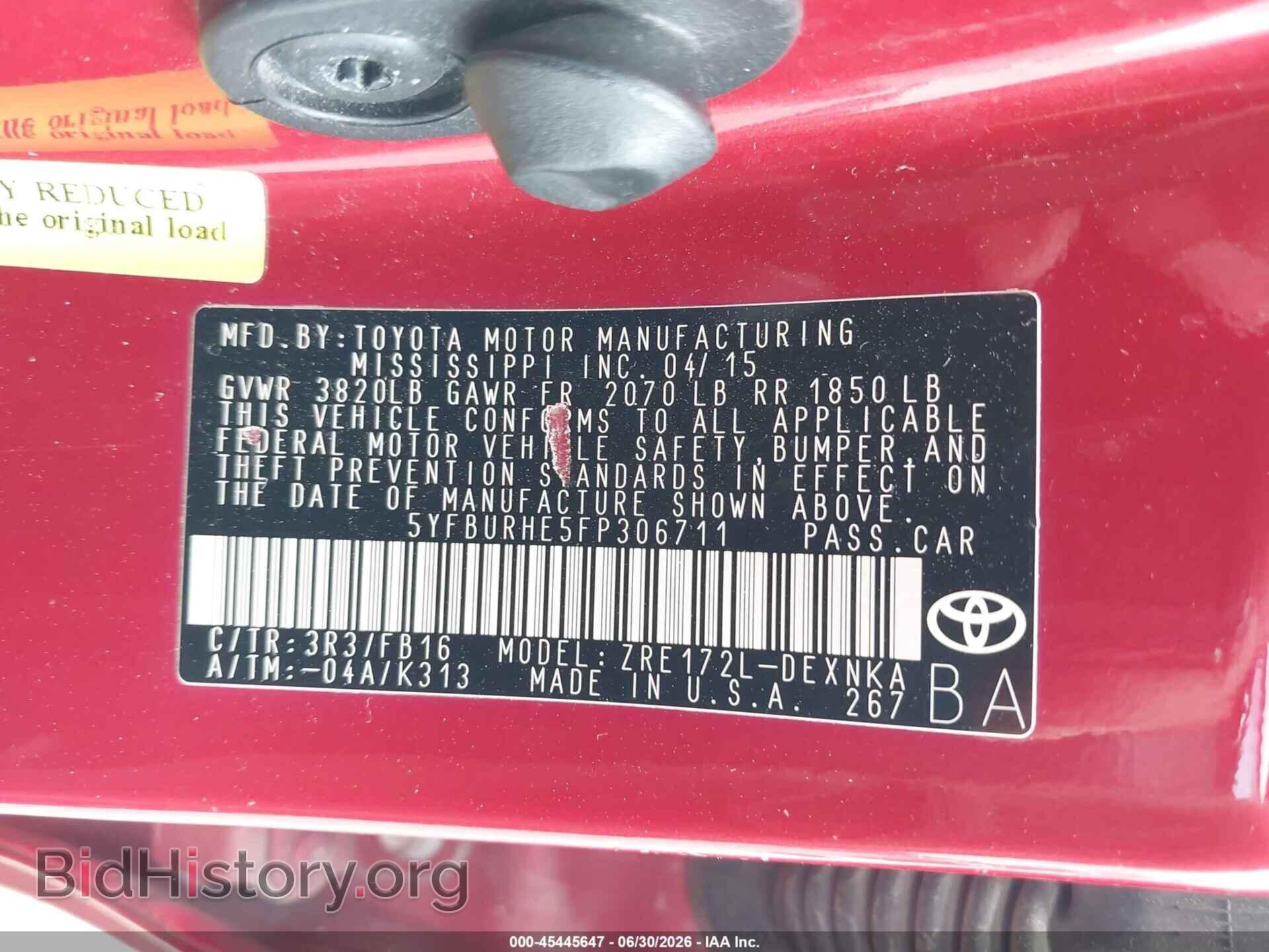 2015 TOYOTA COROLLA - VIN: 5YFBURHE5FP306711 - Фото 9